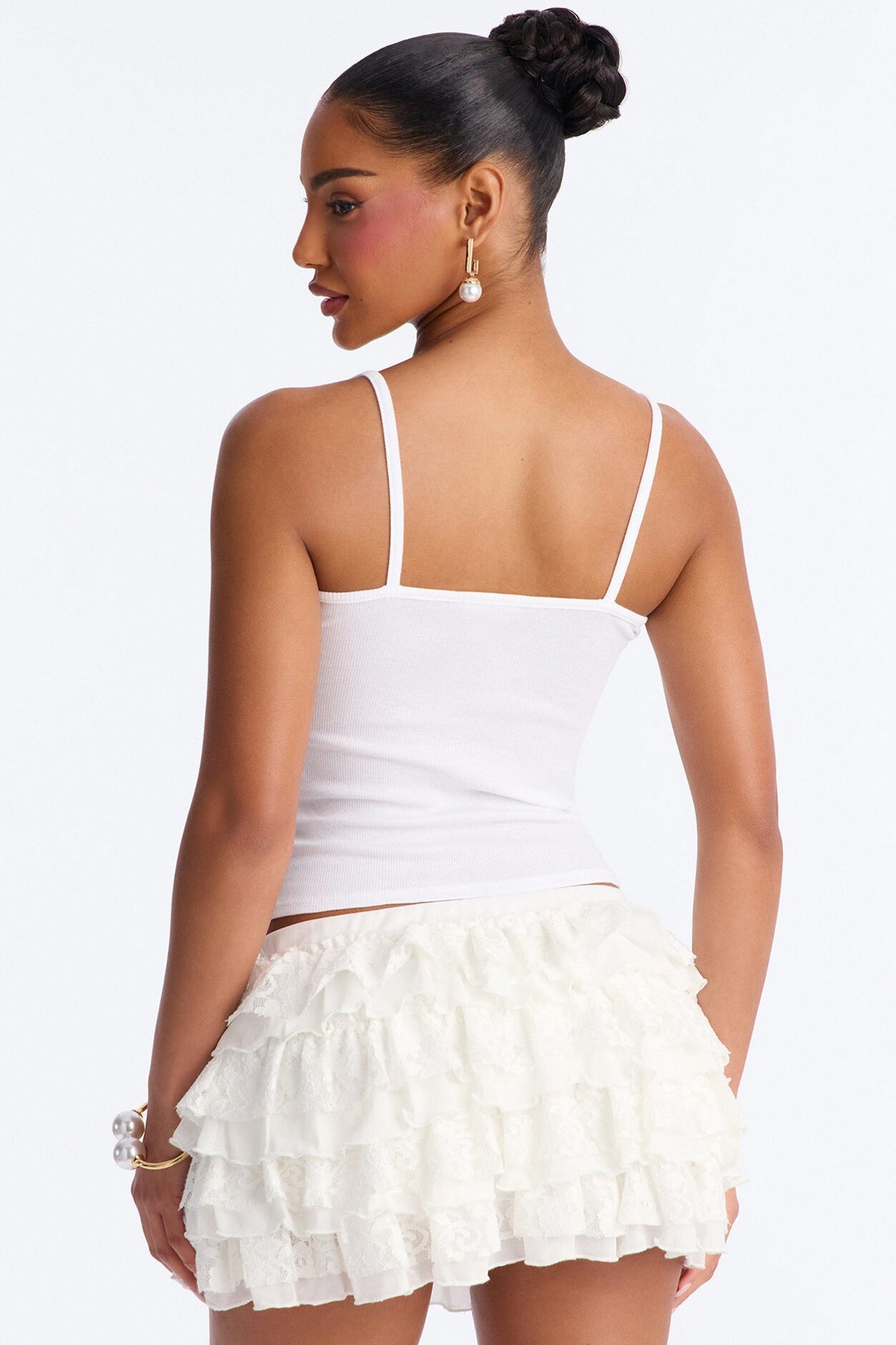 Nellie Basic Lace Trim Cami Top - White