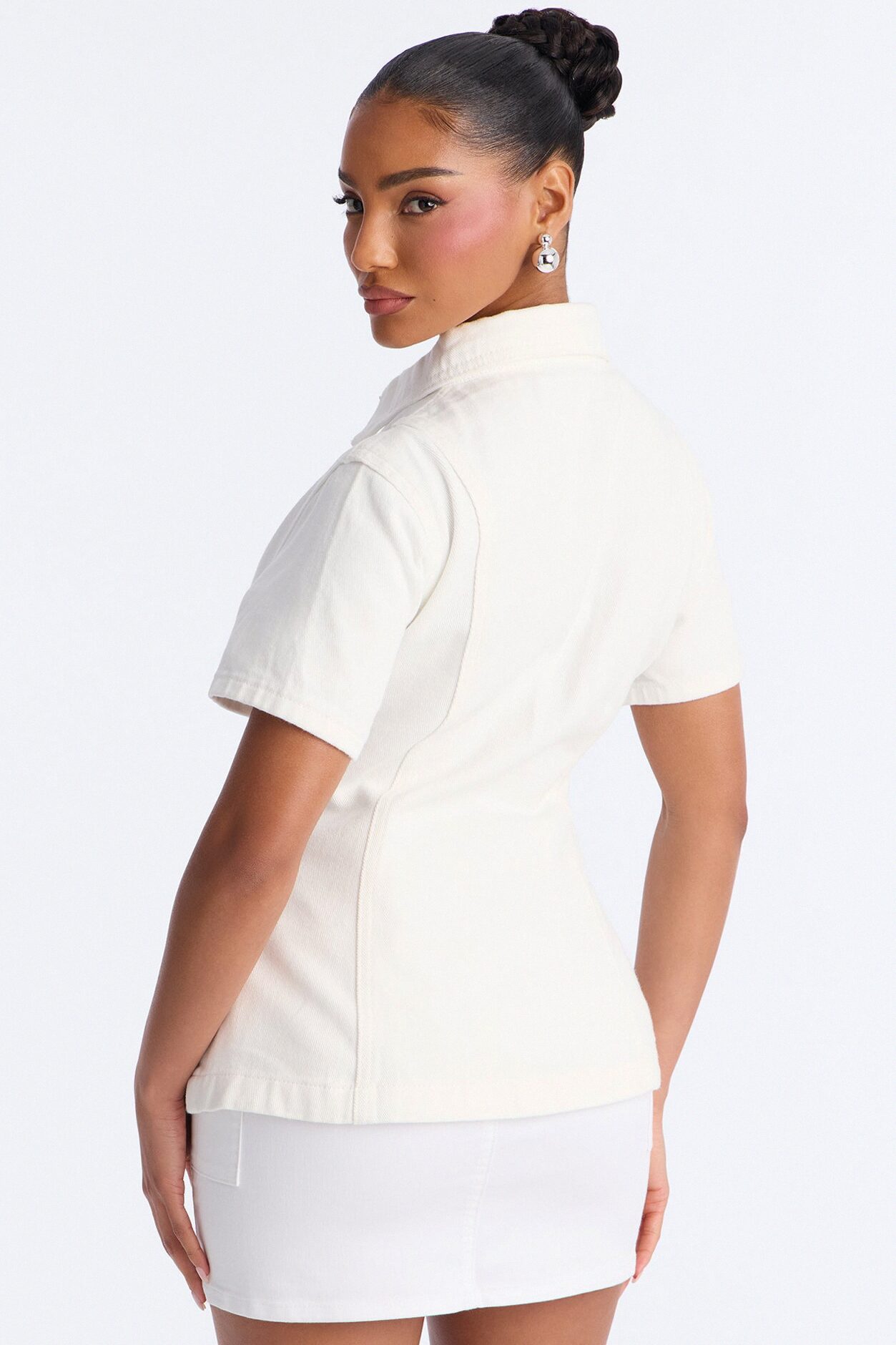 Nina Cinched Waist Denim Shirt - White