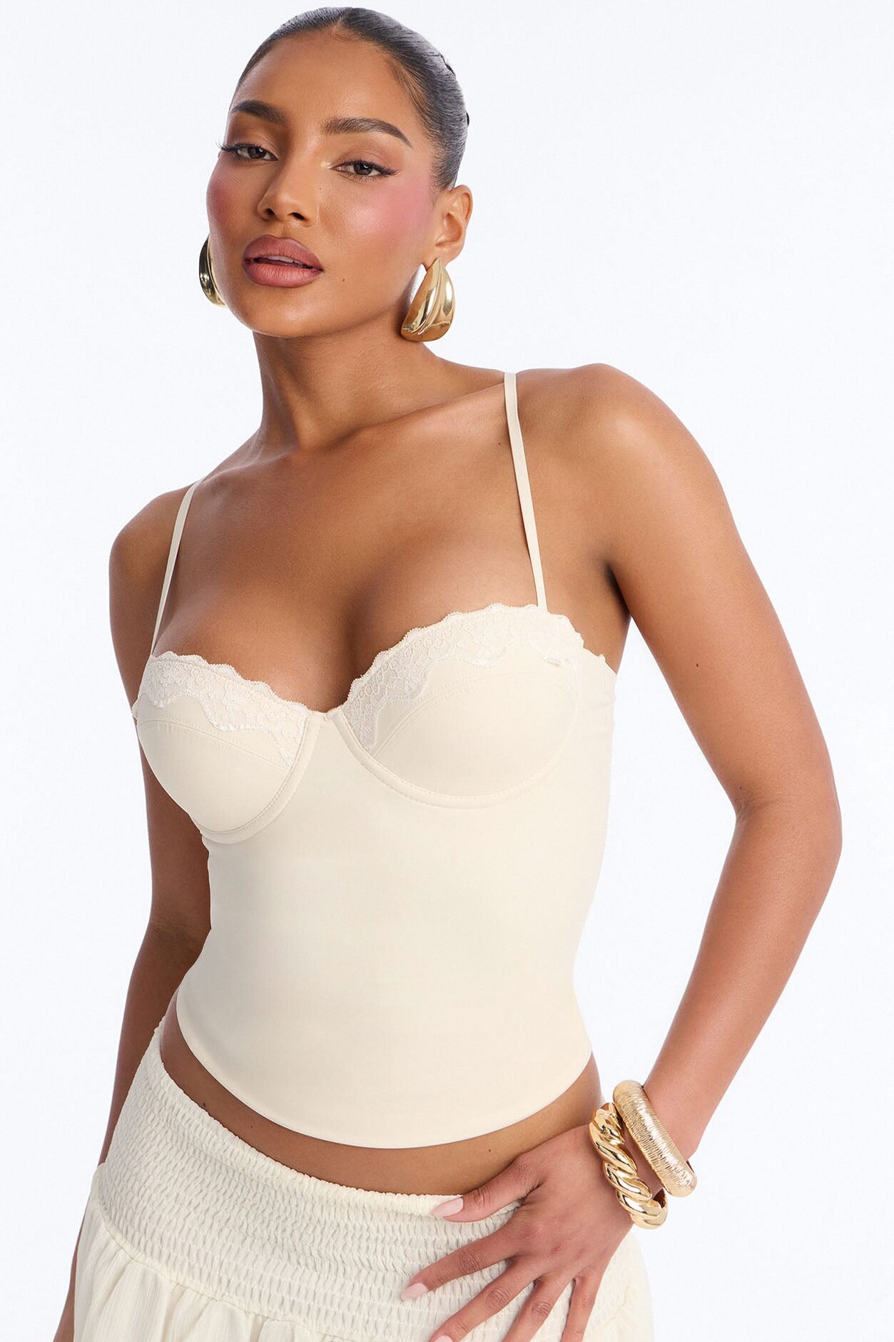 Luminous Love Padded Sweetheart Neck Tank Top - Cream