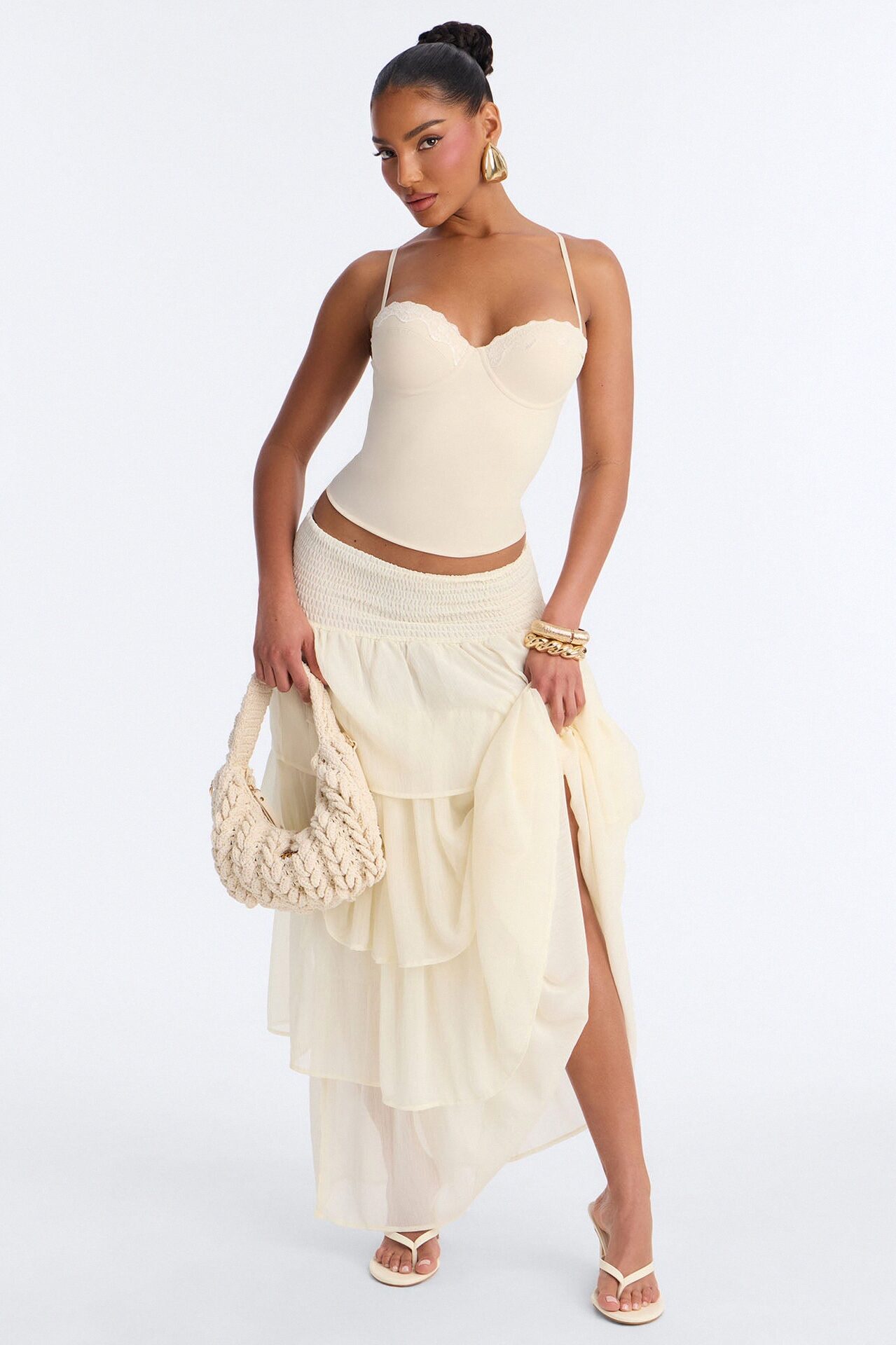 Bohemian Goddess Chiffon Tiered Ruffle Maxi 40″ - Ivory