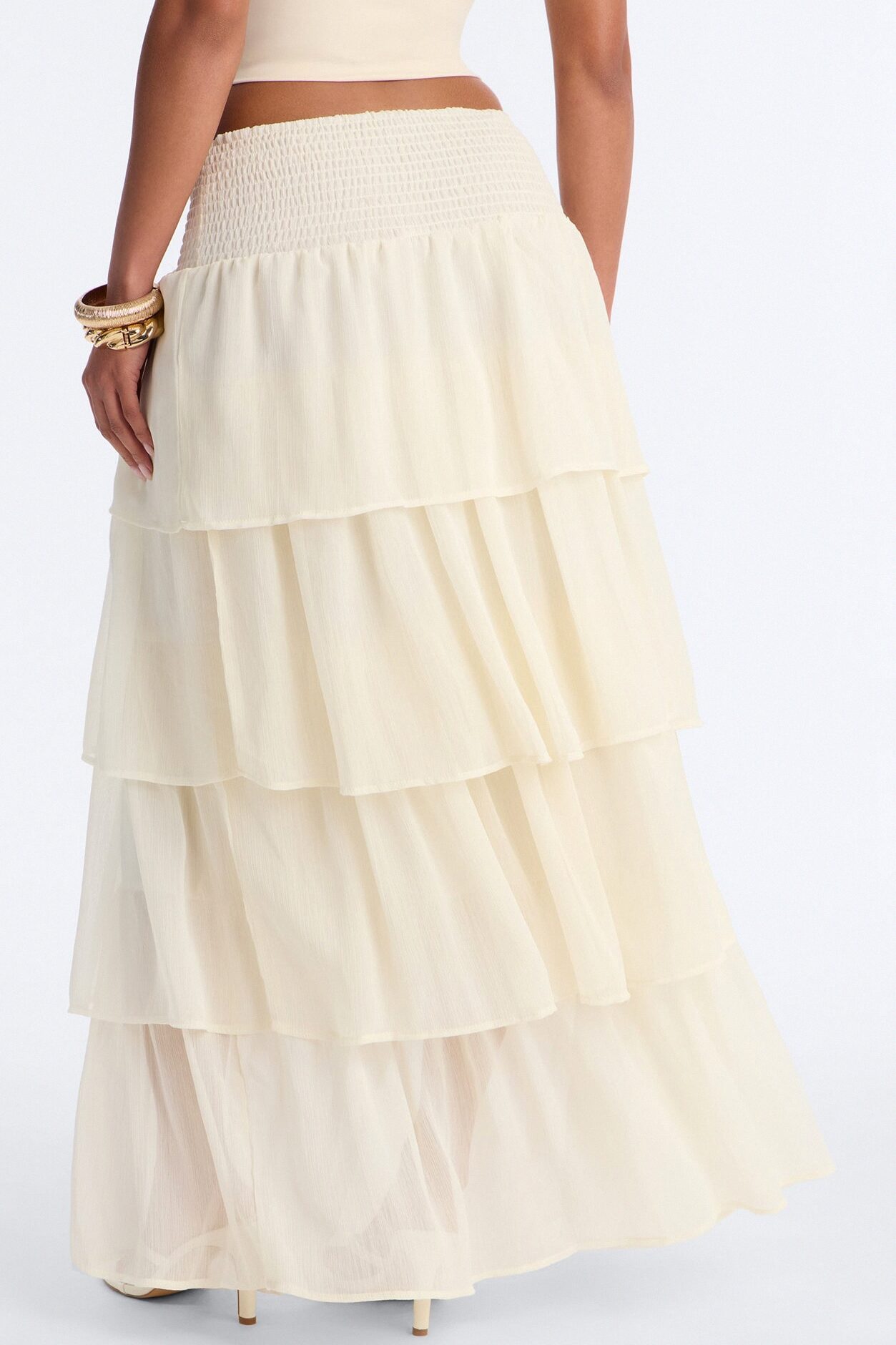 Bohemian Goddess Chiffon Tiered Ruffle Maxi 40″ - Ivory
