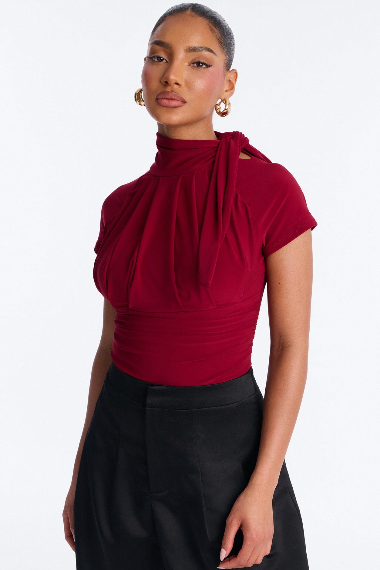 City Dreams Tie Neck Bodysuit - Red