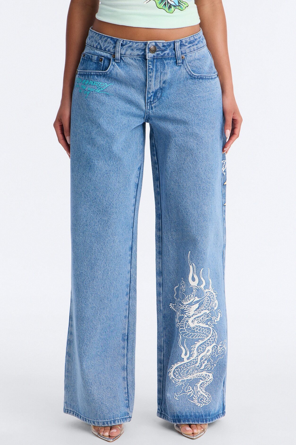 Ed Hardy Phoenix Wide Leg Jeans - Medium Wash