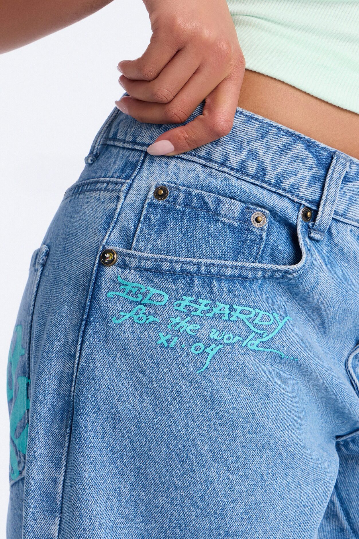 Ed Hardy Phoenix Wide Leg Jeans - Medium Wash