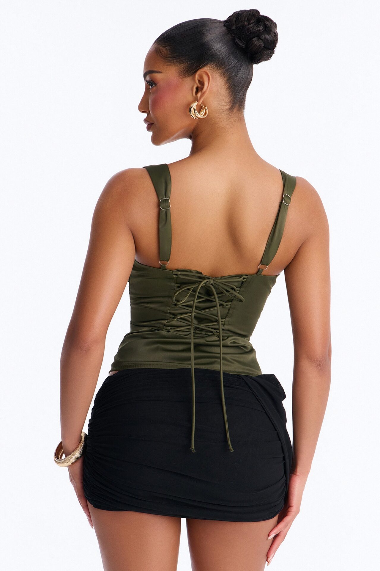 Envy Me Lace Up Satin Corset - Olive