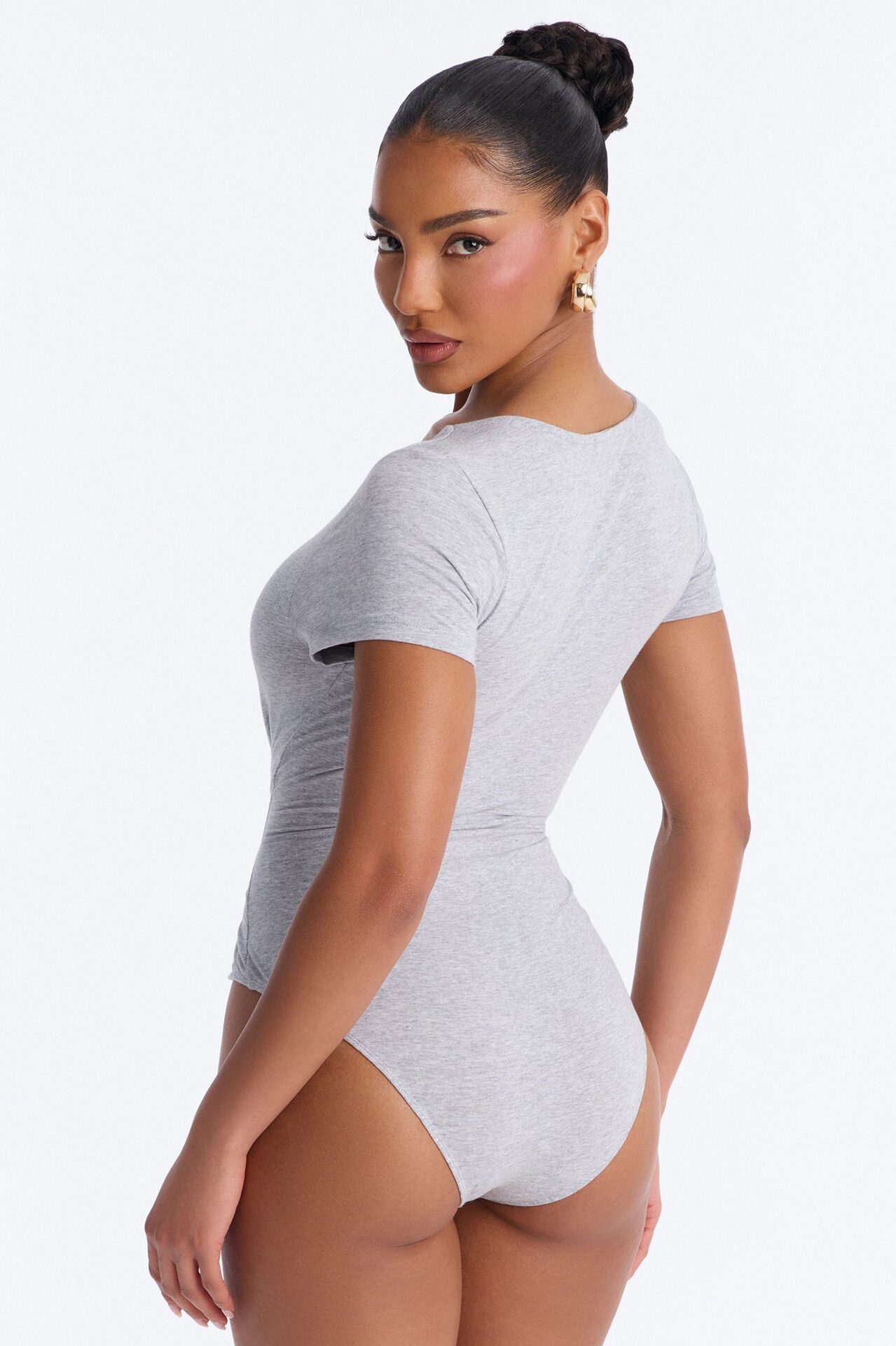 Marion Double Lined V Neck Bodysuit - Heather Grey