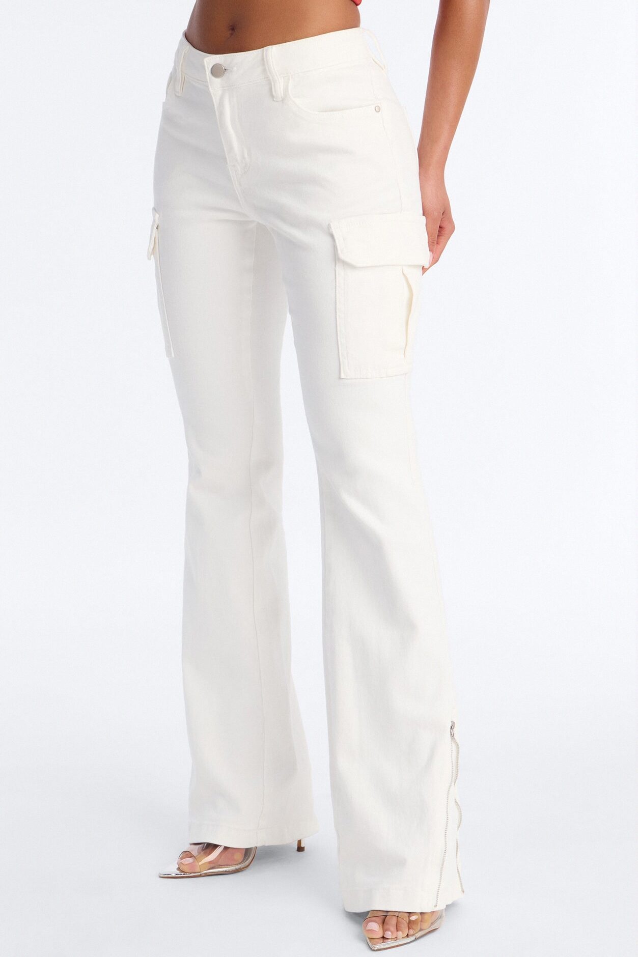 Overtime Queen Low Rise Bootcut Cargo Jeans - White