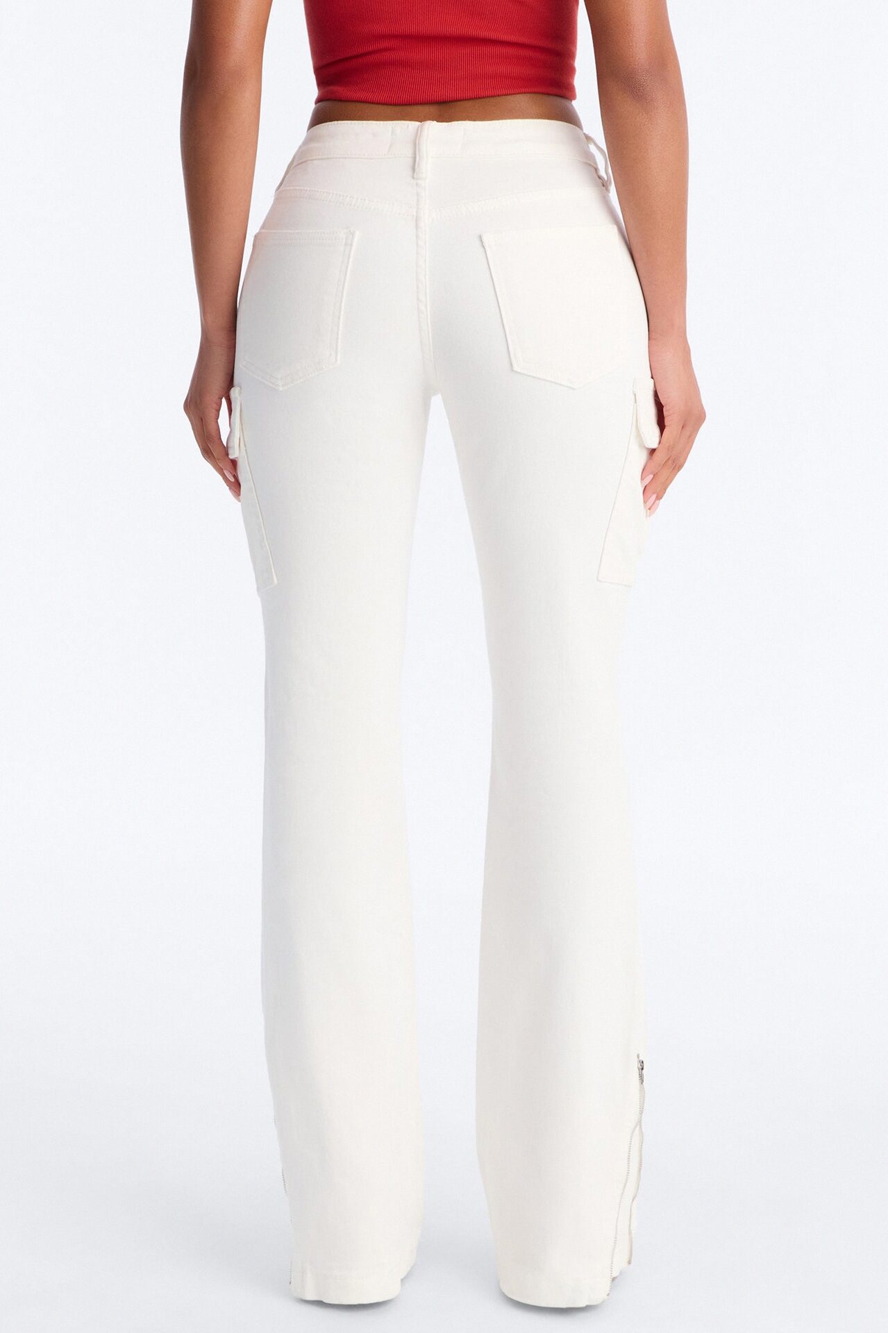 Overtime Queen Low Rise Bootcut Cargo Jeans - White