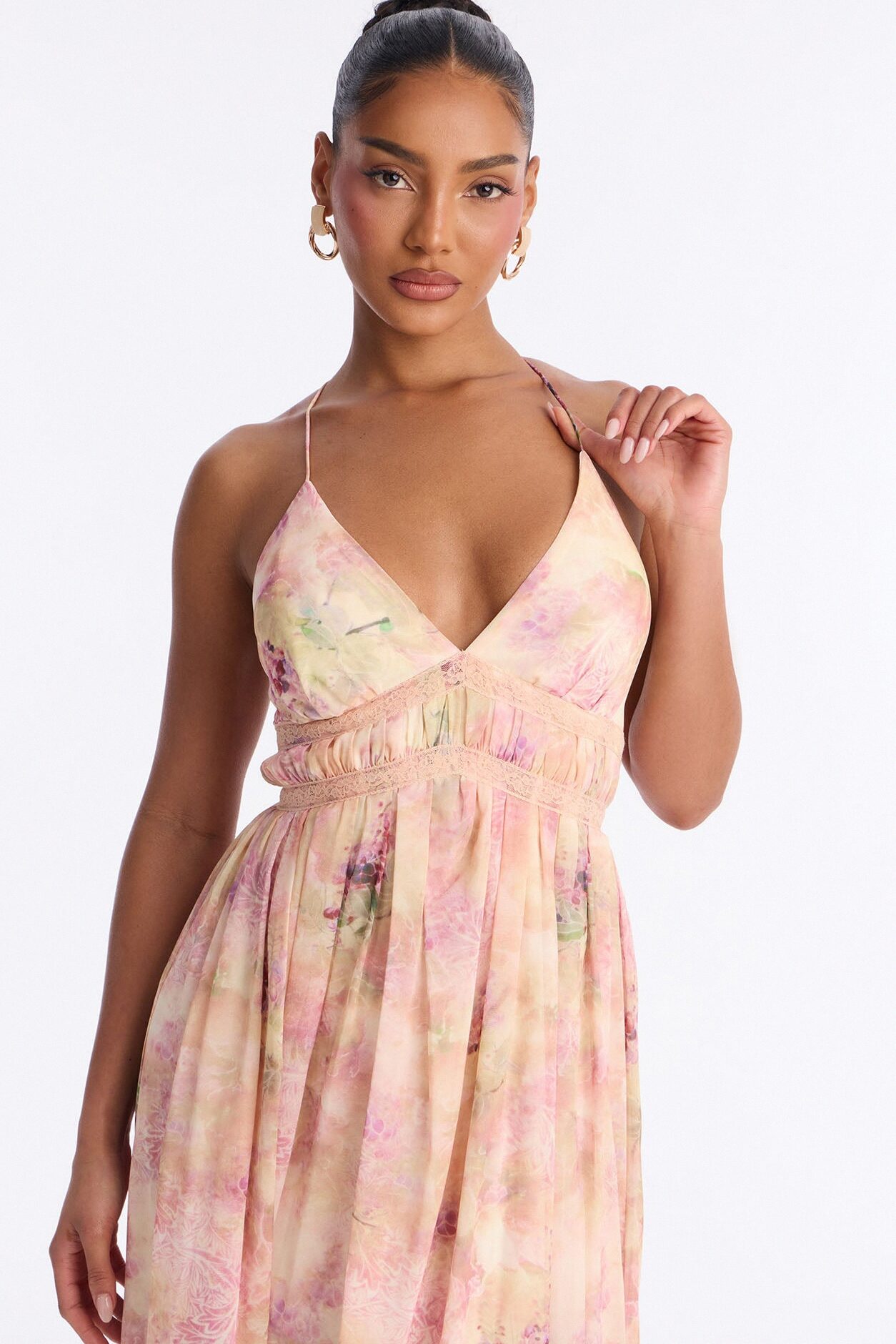 Flirty Flare Chiffon Maxi Dress - Peach/combo