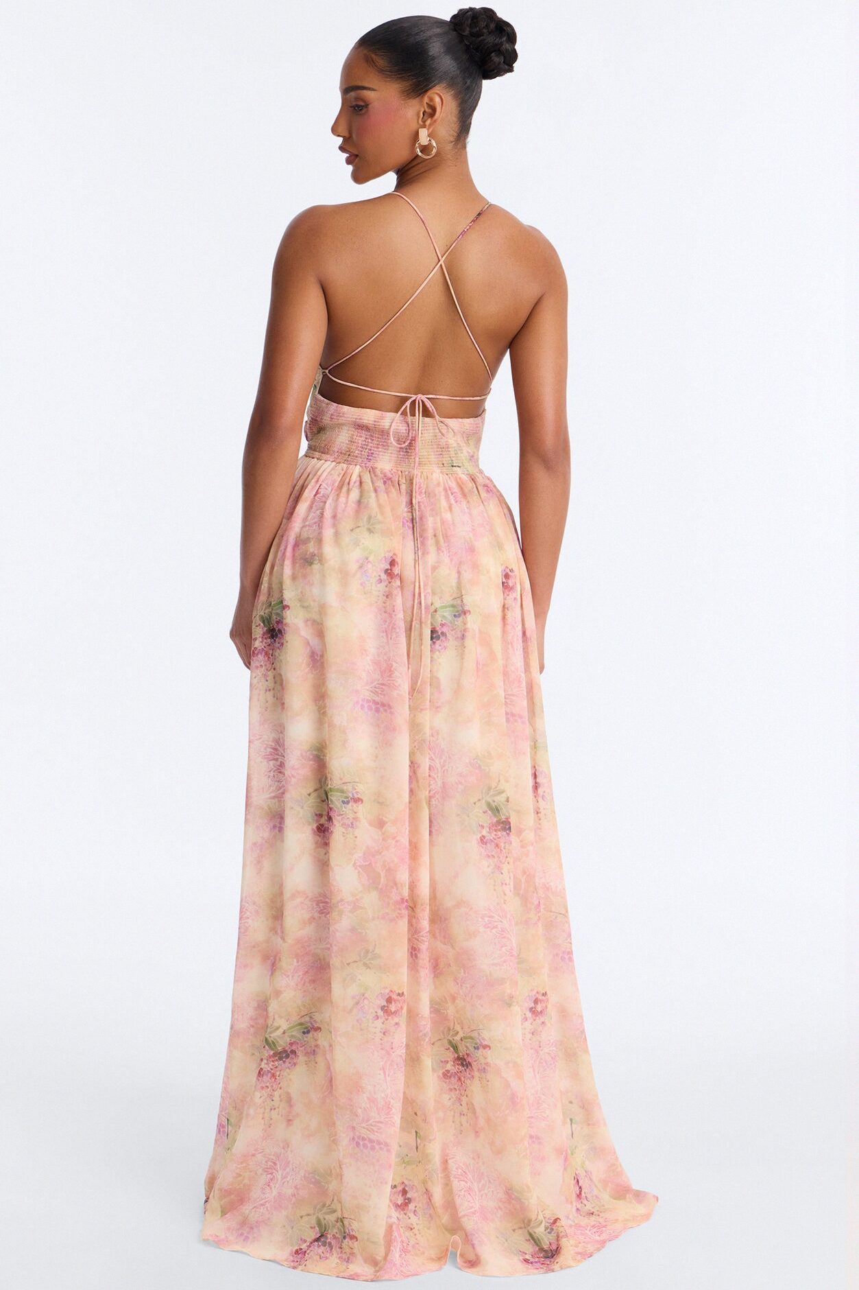 Flirty Flare Chiffon Maxi Dress - Peach/combo