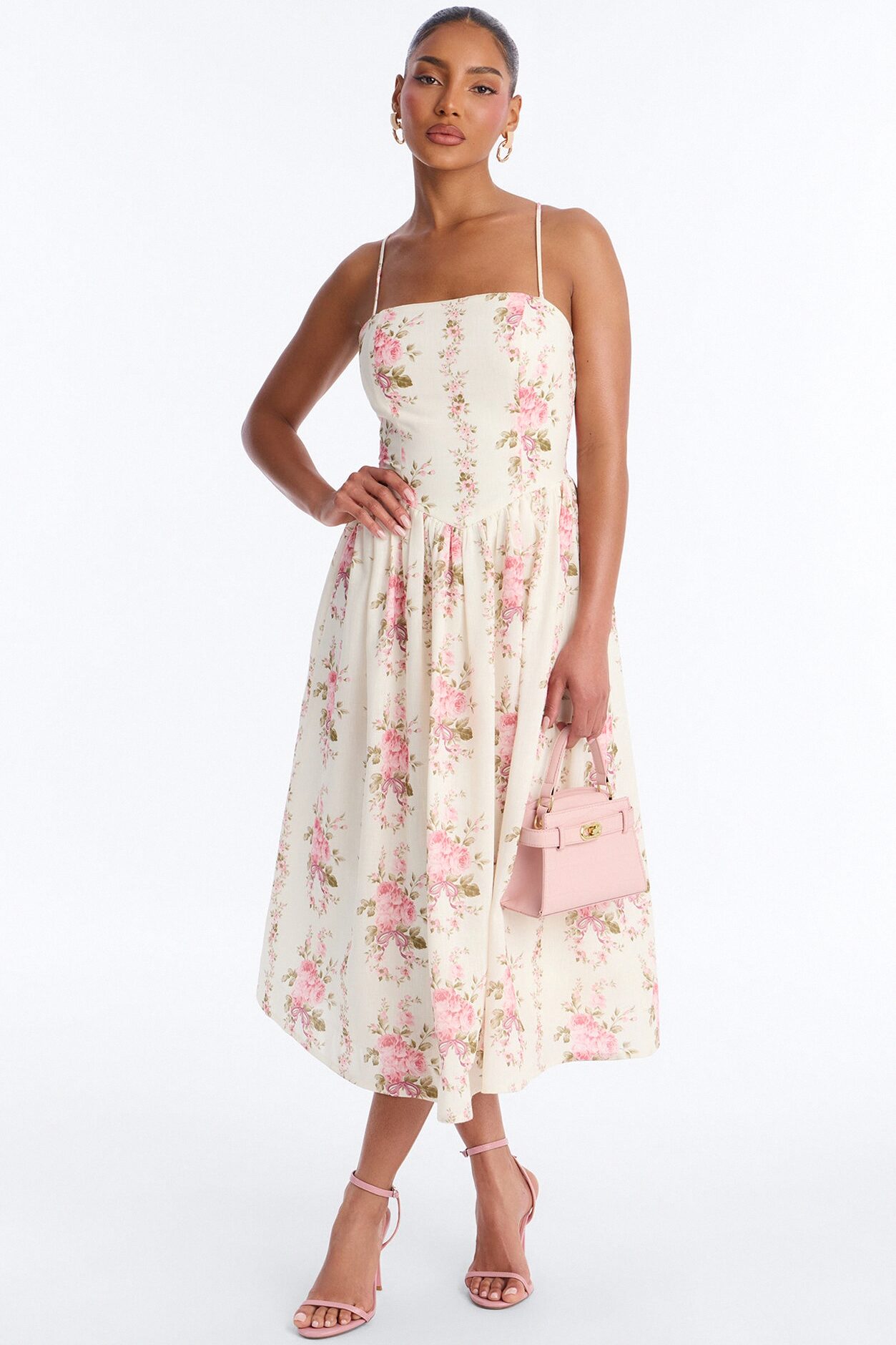 Winni Floral Linen Midi Dress - White/combo
