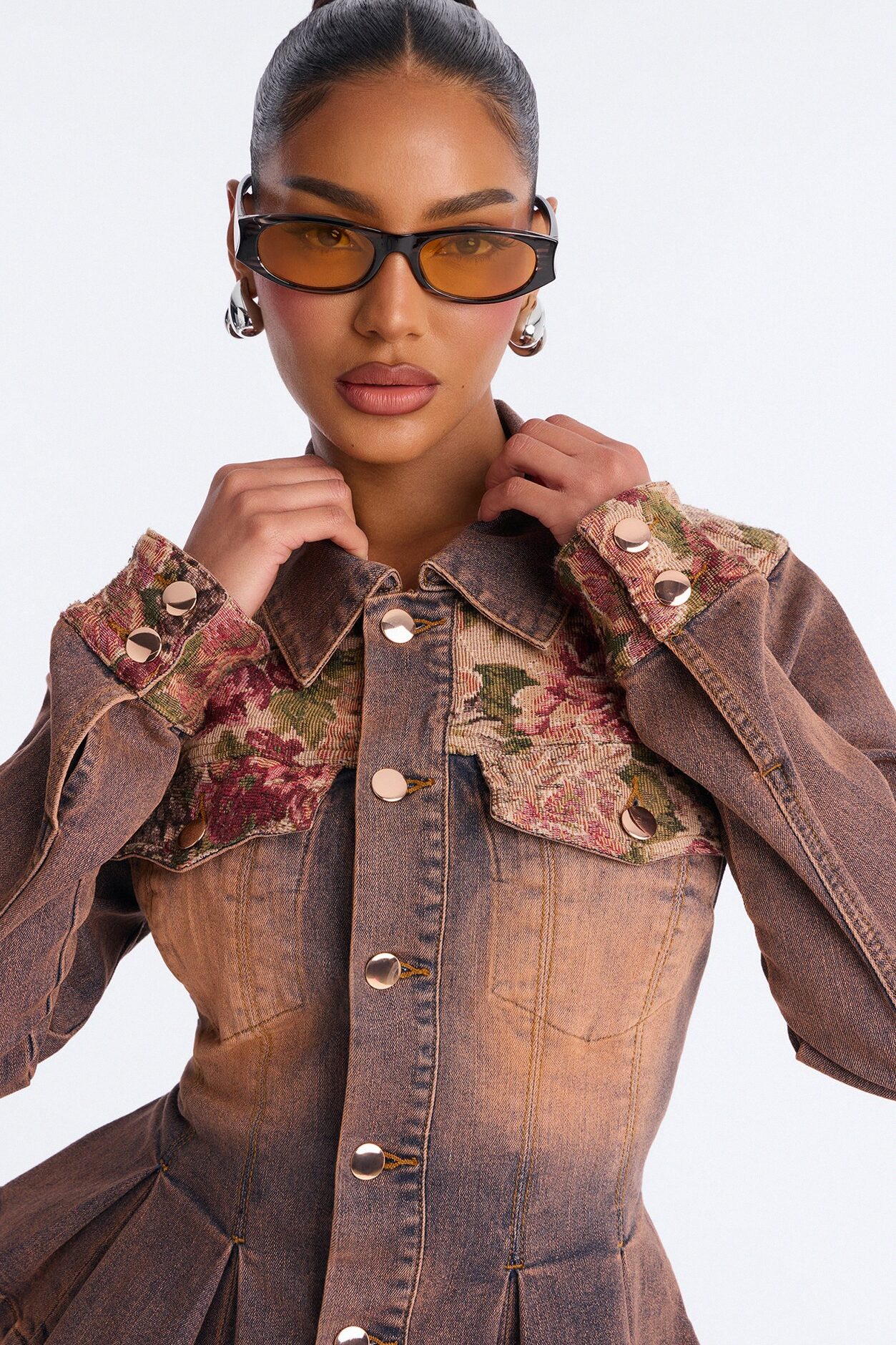 Amari Floral Denim Jacket - Burgundy