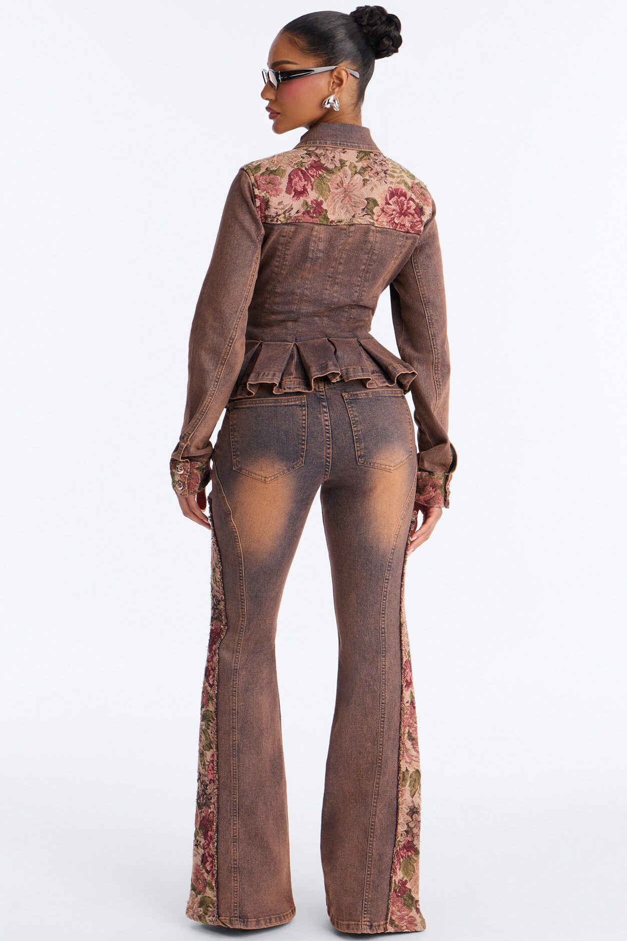Amari Floral Denim Jacket - Burgundy