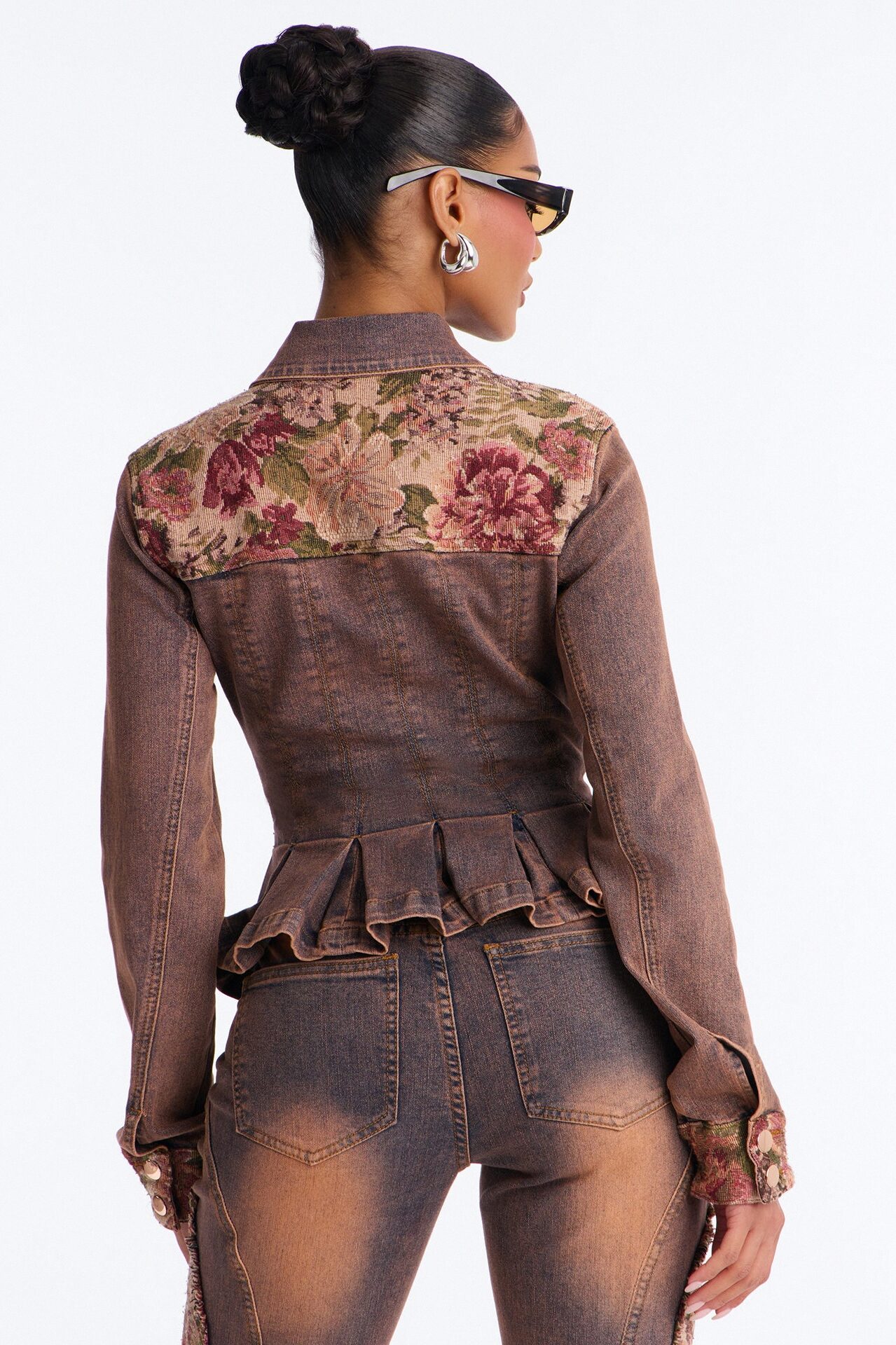 Amari Floral Denim Jacket - Burgundy
