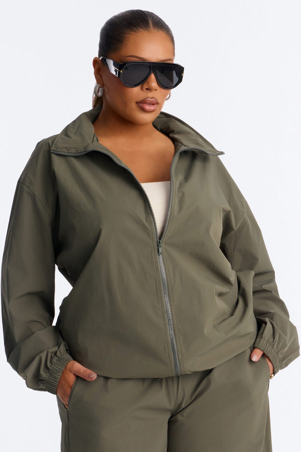 Keep It Moving Windbreaker Lounge Jacket - Olive