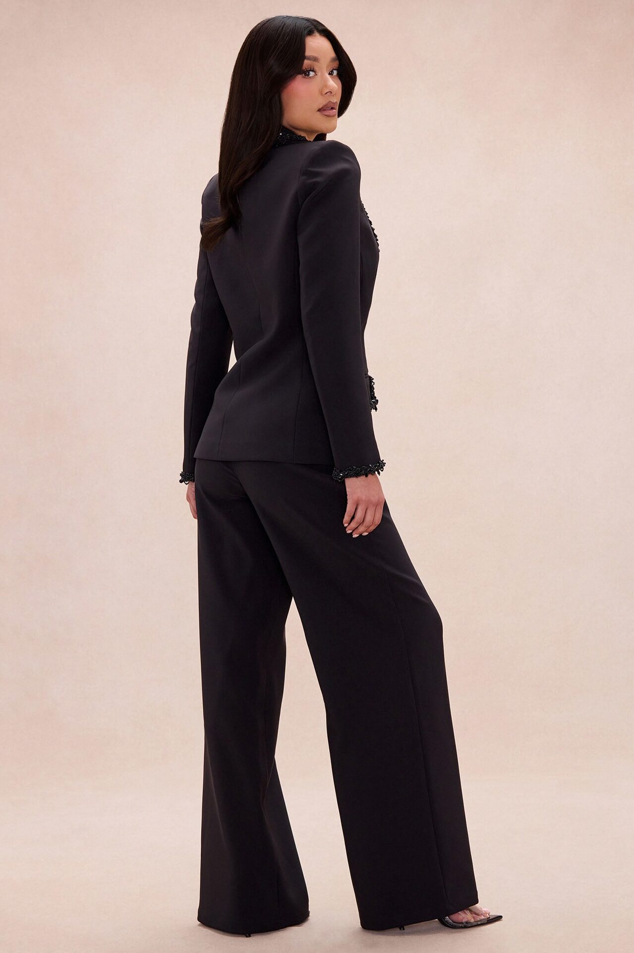 Sweetest Touch Beaded Trim Suit Set - Black
