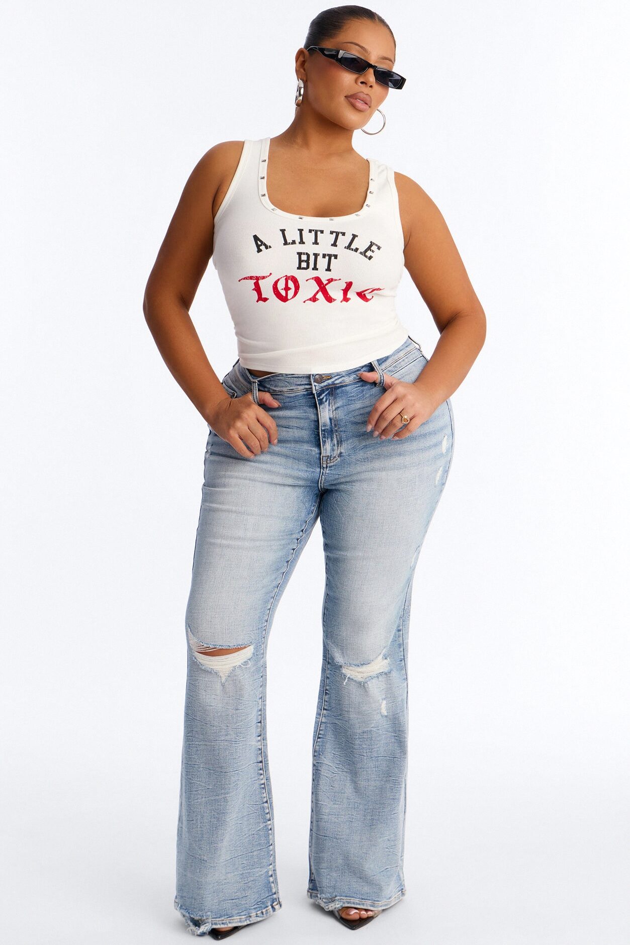 A Little Bit Toxic Studded Tank Top - White