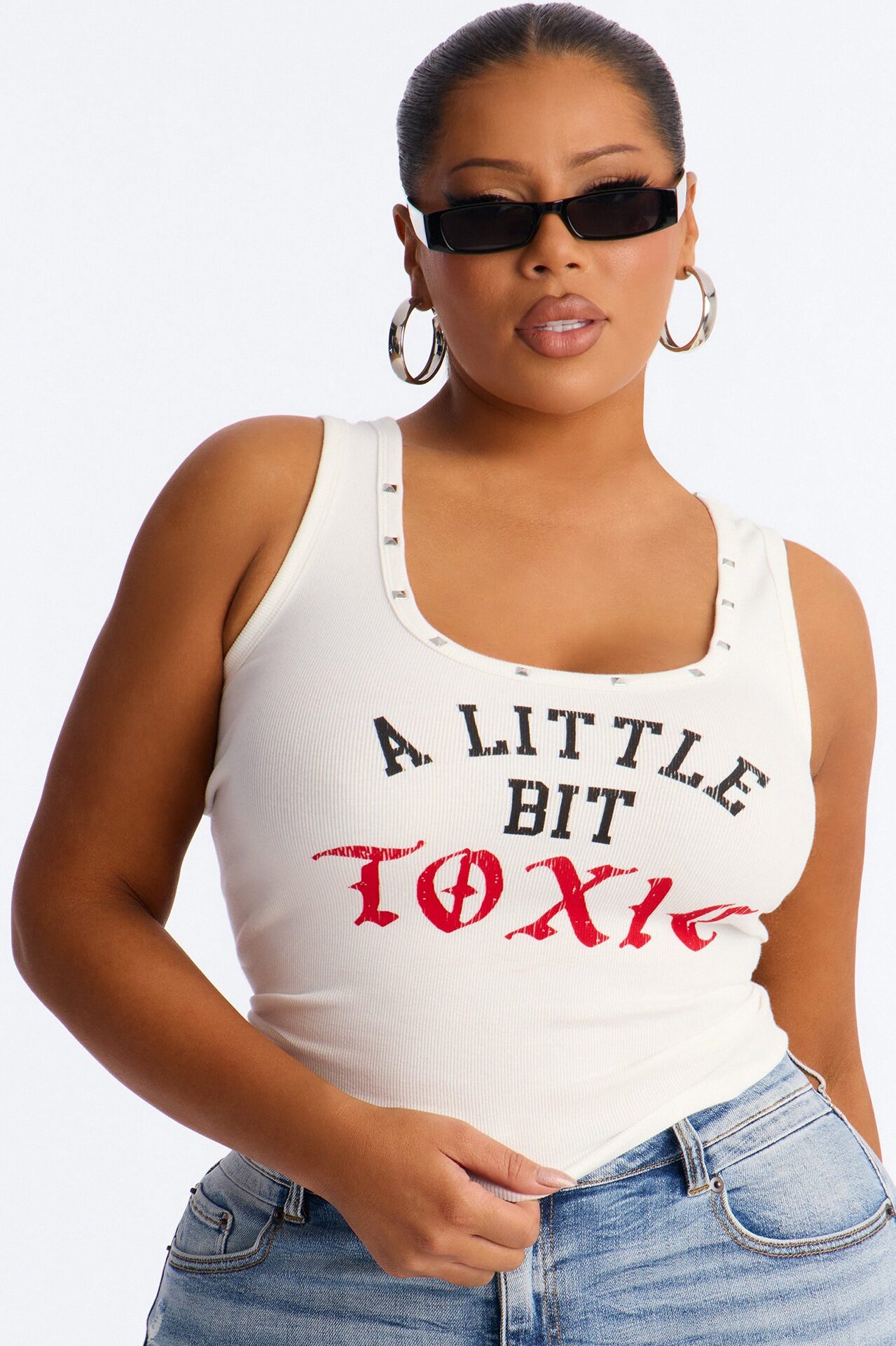 A Little Bit Toxic Studded Tank Top - White