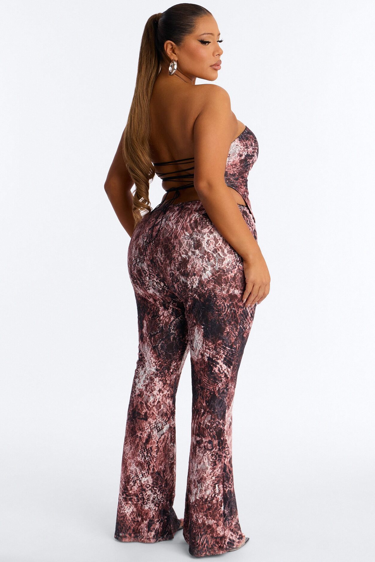 Lola Strapless Lace Pant Set - Red/combo
