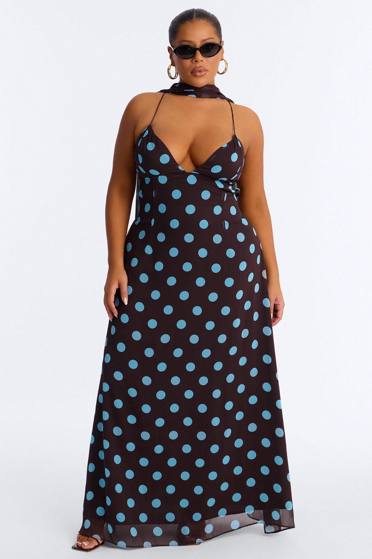 Mikayla Scarf Chiffon Maxi Dress - Chocolate/Combo