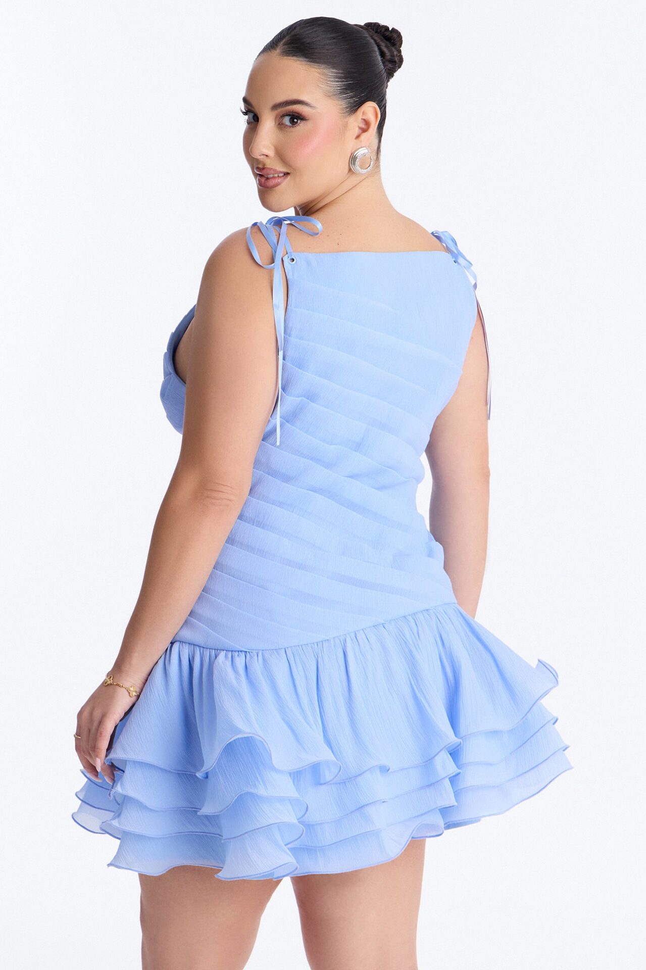 Story Tale Dreams Pleated Mini Dress - Blue