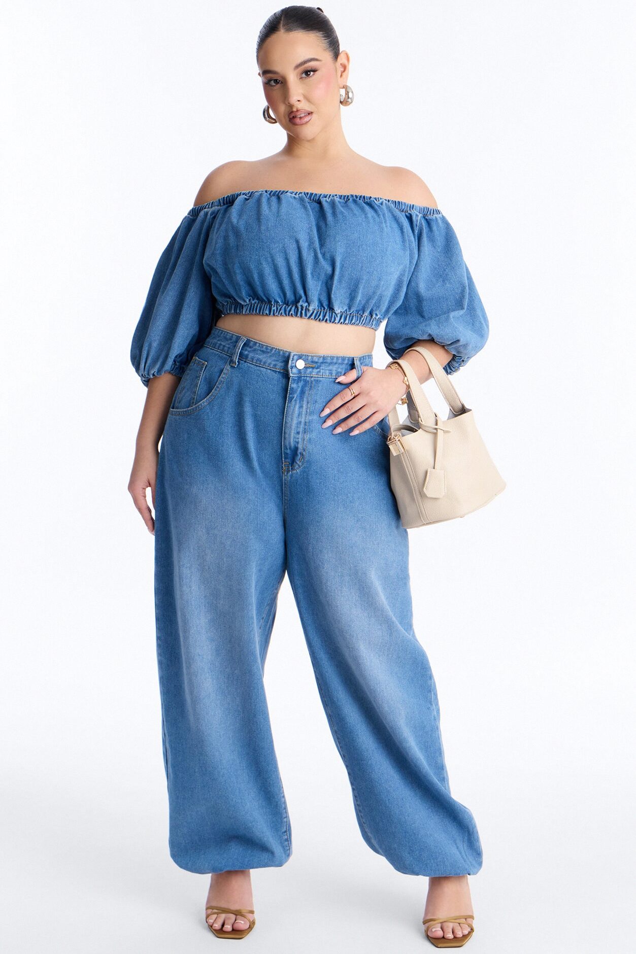 Melody Denim Jogger Pant Set - Medium Wash