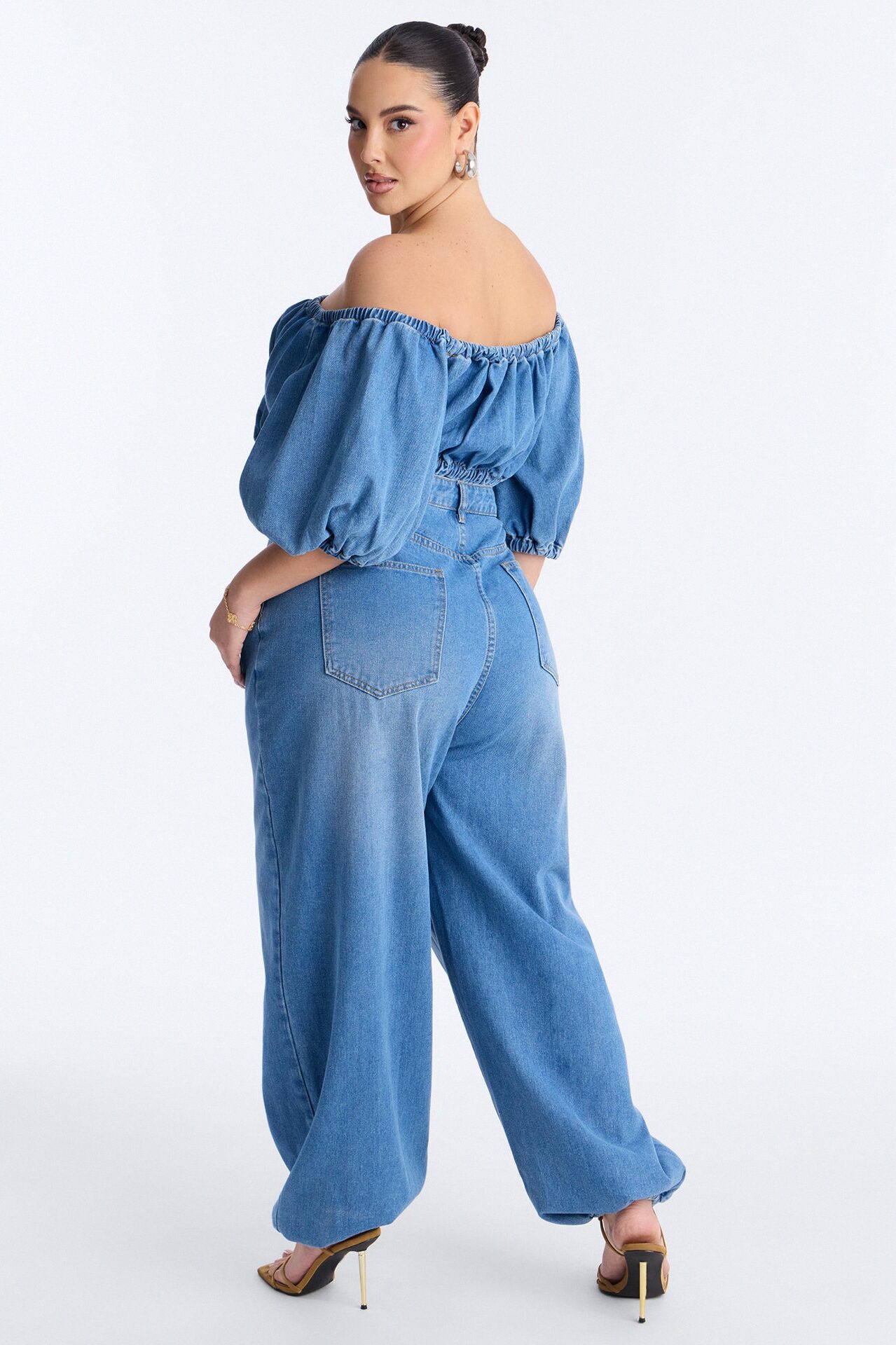 Melody Denim Jogger Pant Set - Medium Wash
