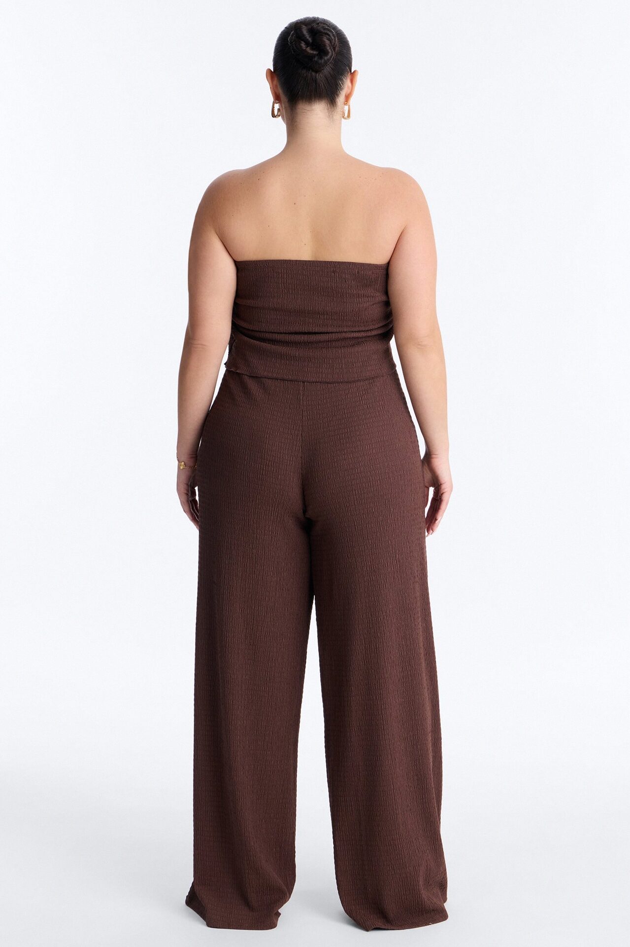 Elise Strapless Textured Pant Set - Chocolate