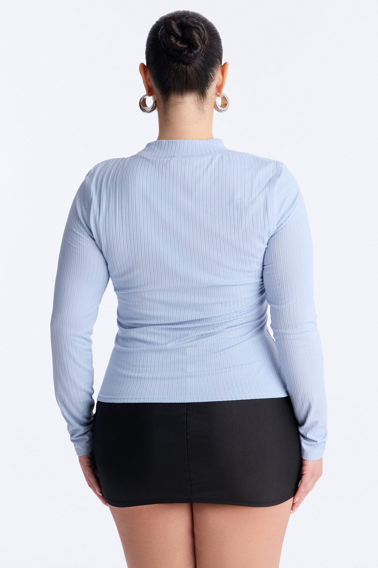 Rita Ribbed Long Sleeve Tee - Dusty Blue