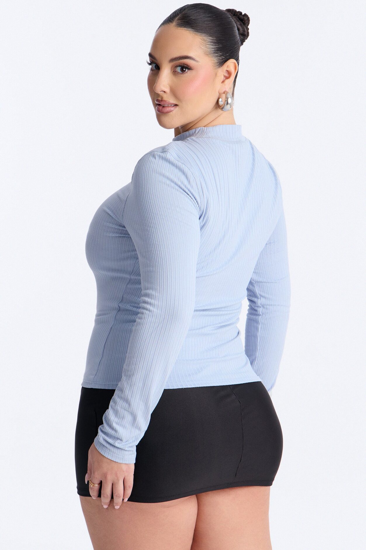 Rita Ribbed Long Sleeve Tee - Dusty Blue