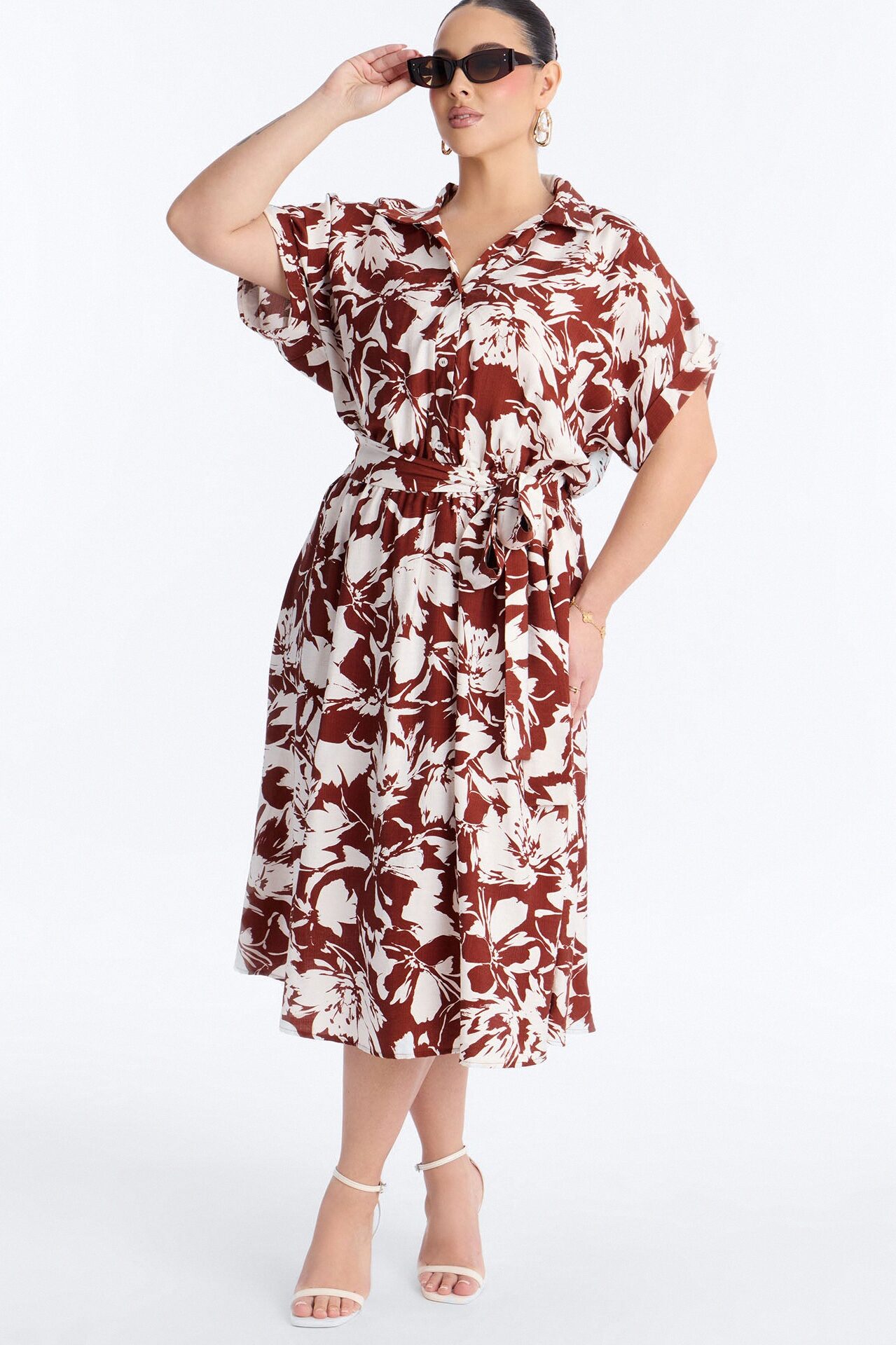 Gianna Shirt Midi Dress - Brown/combo