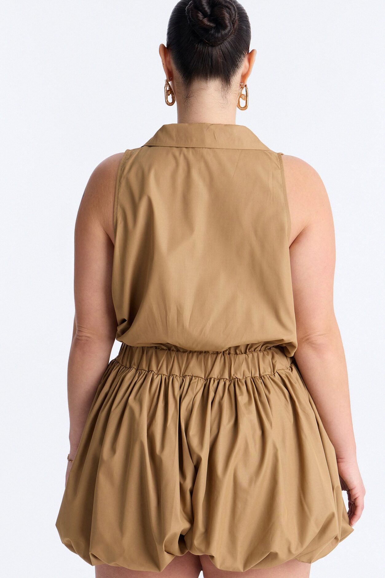 Cecille Poplin Belted Romper - Tan