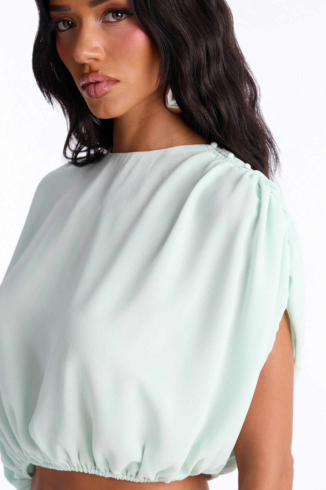 Whispered Love Asymmetrical Chiffon Top - Mint