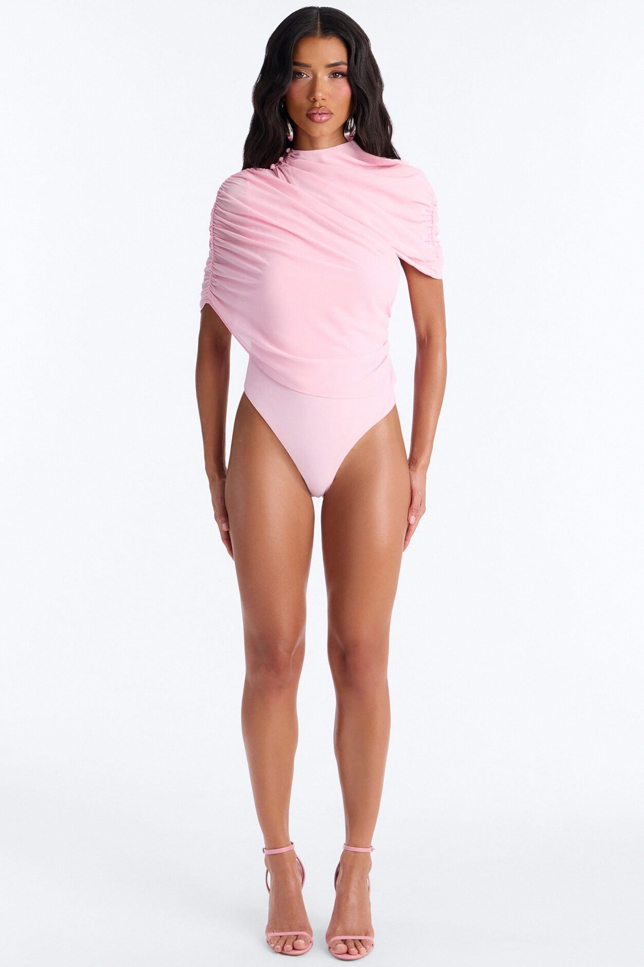 Everyday Confidence Draped Chiffon Bodysuit - Pink
