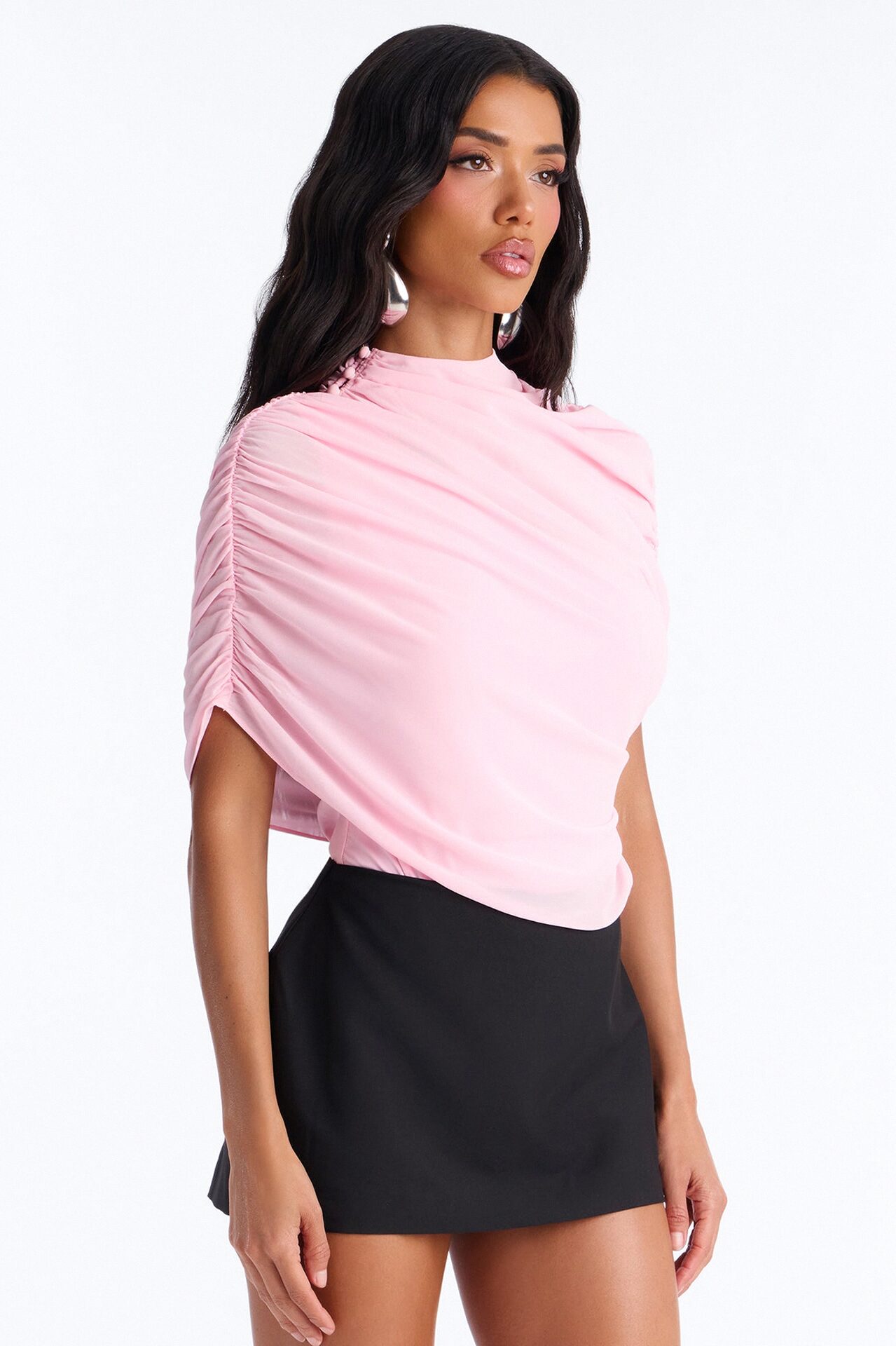 Everyday Confidence Draped Chiffon Bodysuit - Pink