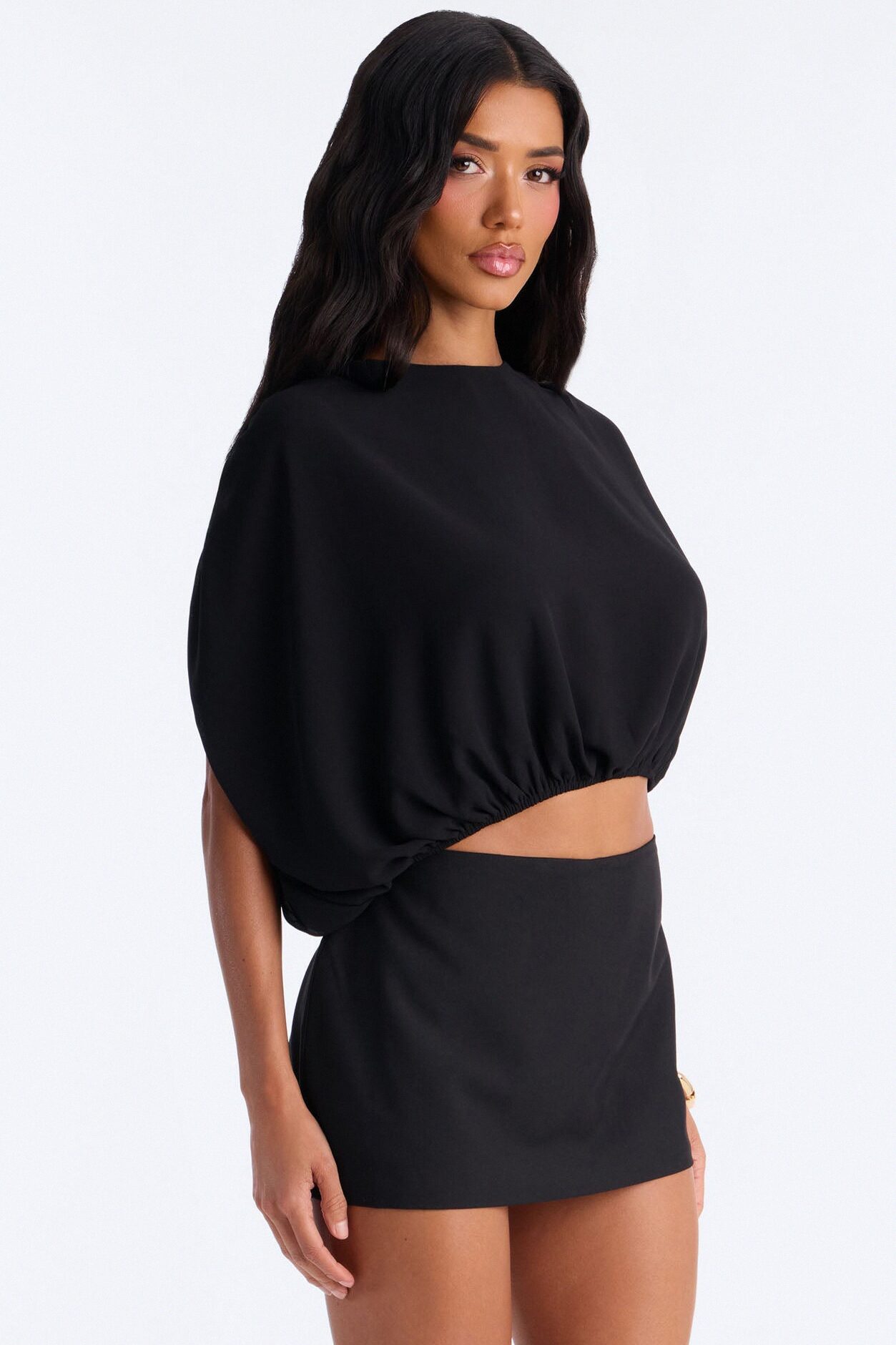 Whispered Love Asymmetrical Chiffon Top - Black