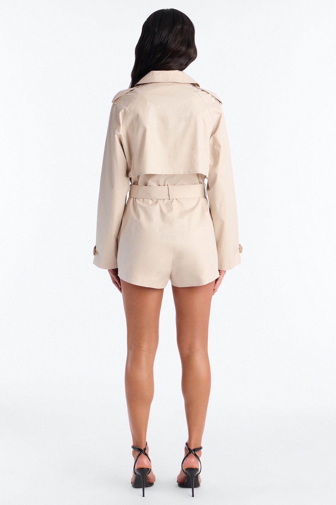 Neutral Ground Trench Romper - Beige