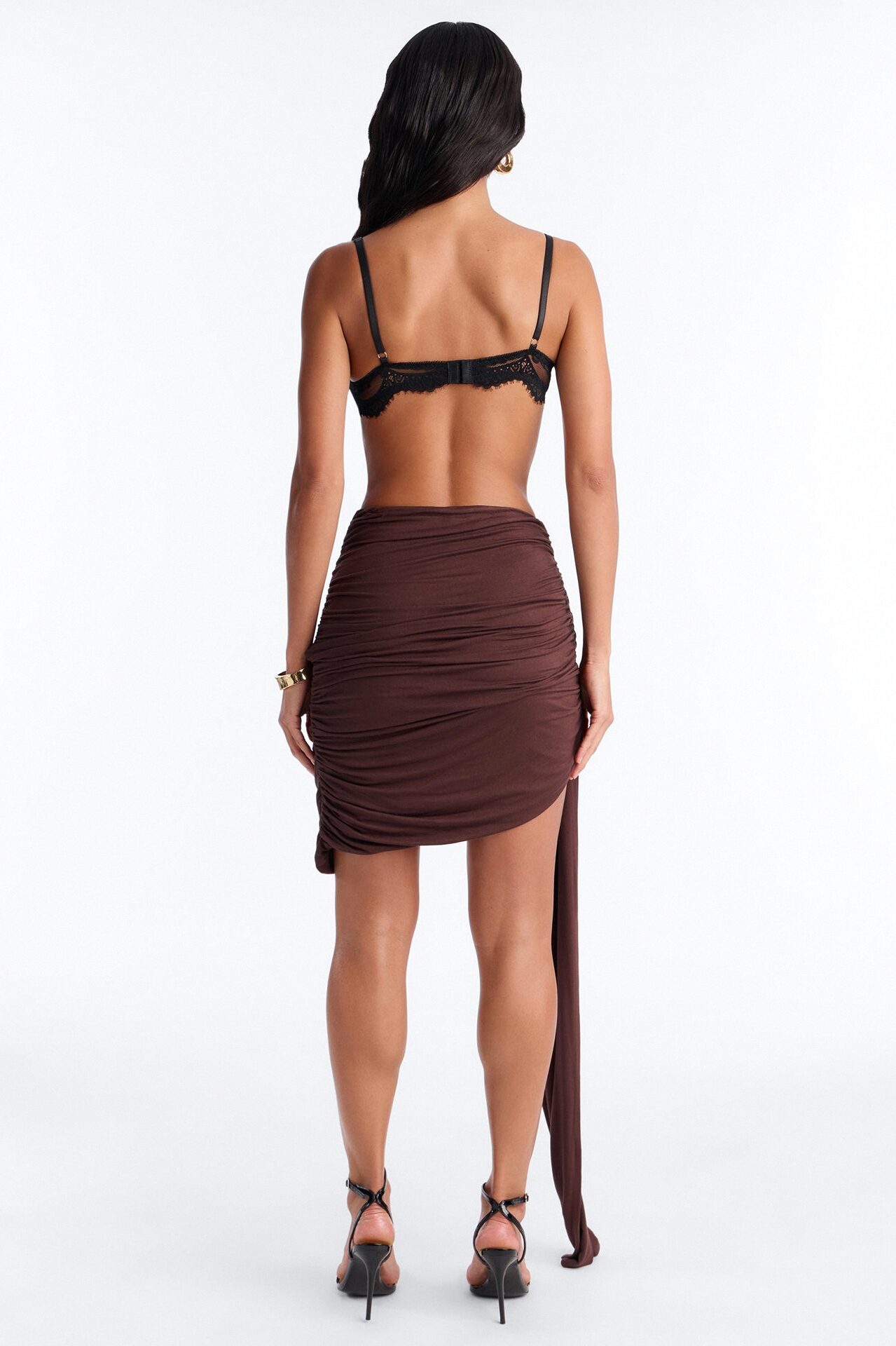 Effortless Edge Draped Midi Skirt - Chocolate