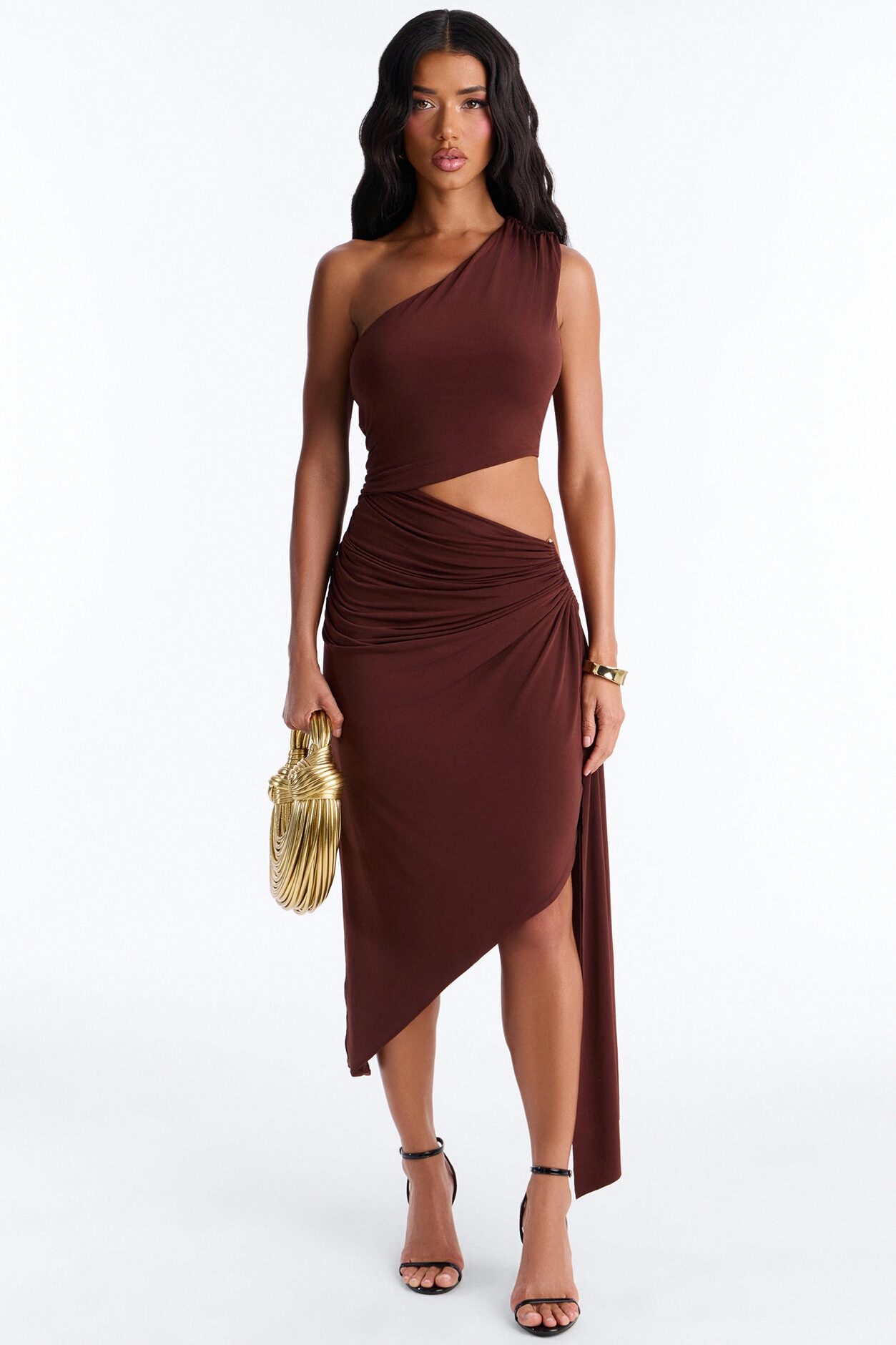 City Pulse One Shoulder Midi Dress - Chocolate
