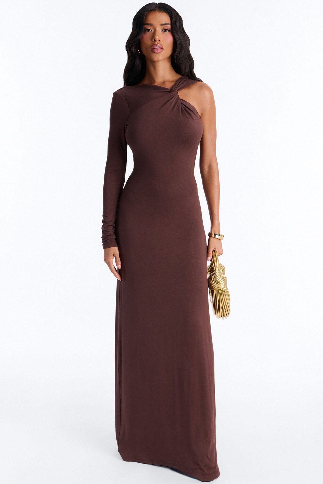 Clean Whisper One Shoulder Maxi Dress - Chocolate