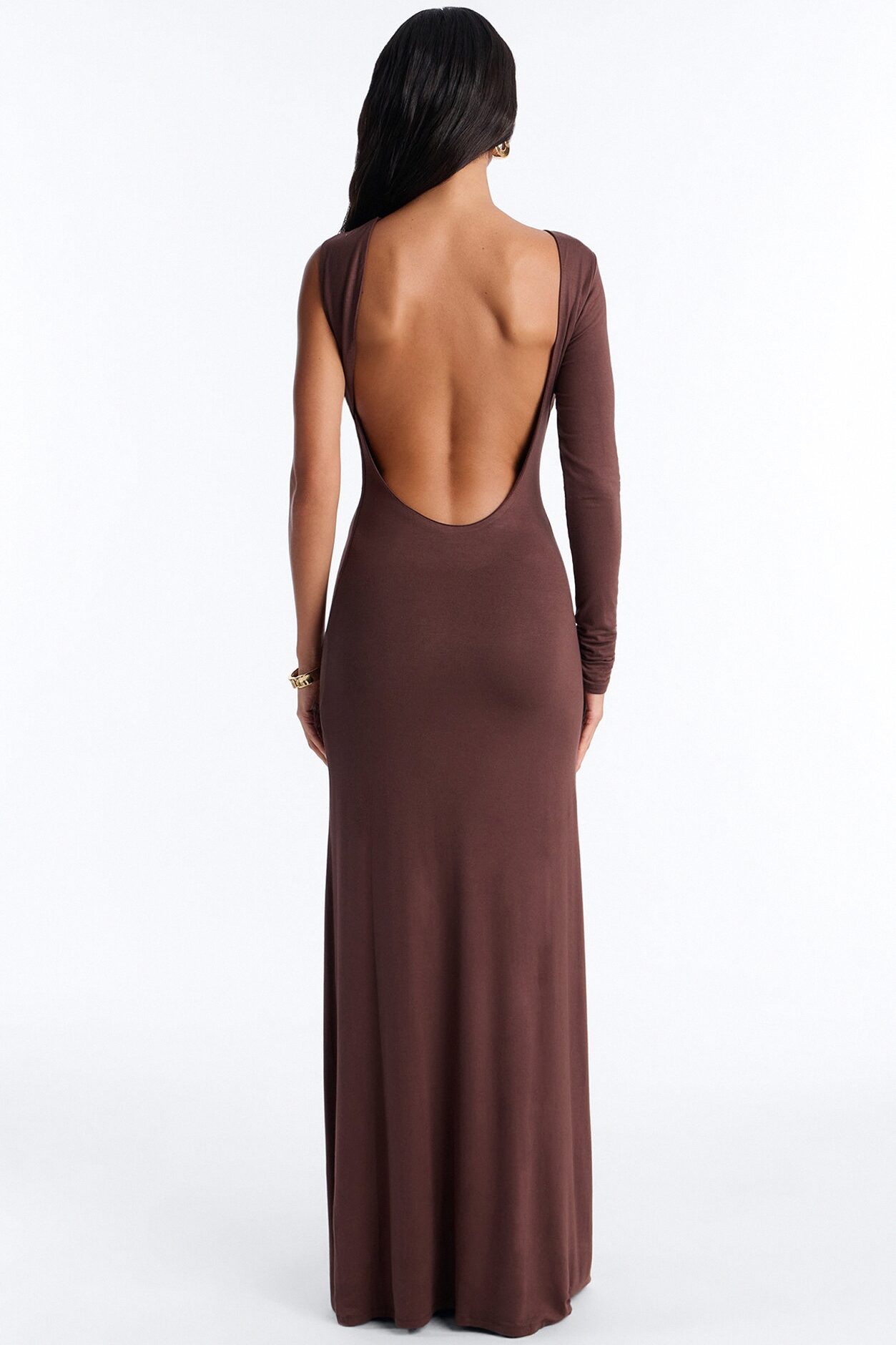 Clean Whisper One Shoulder Maxi Dress - Chocolate