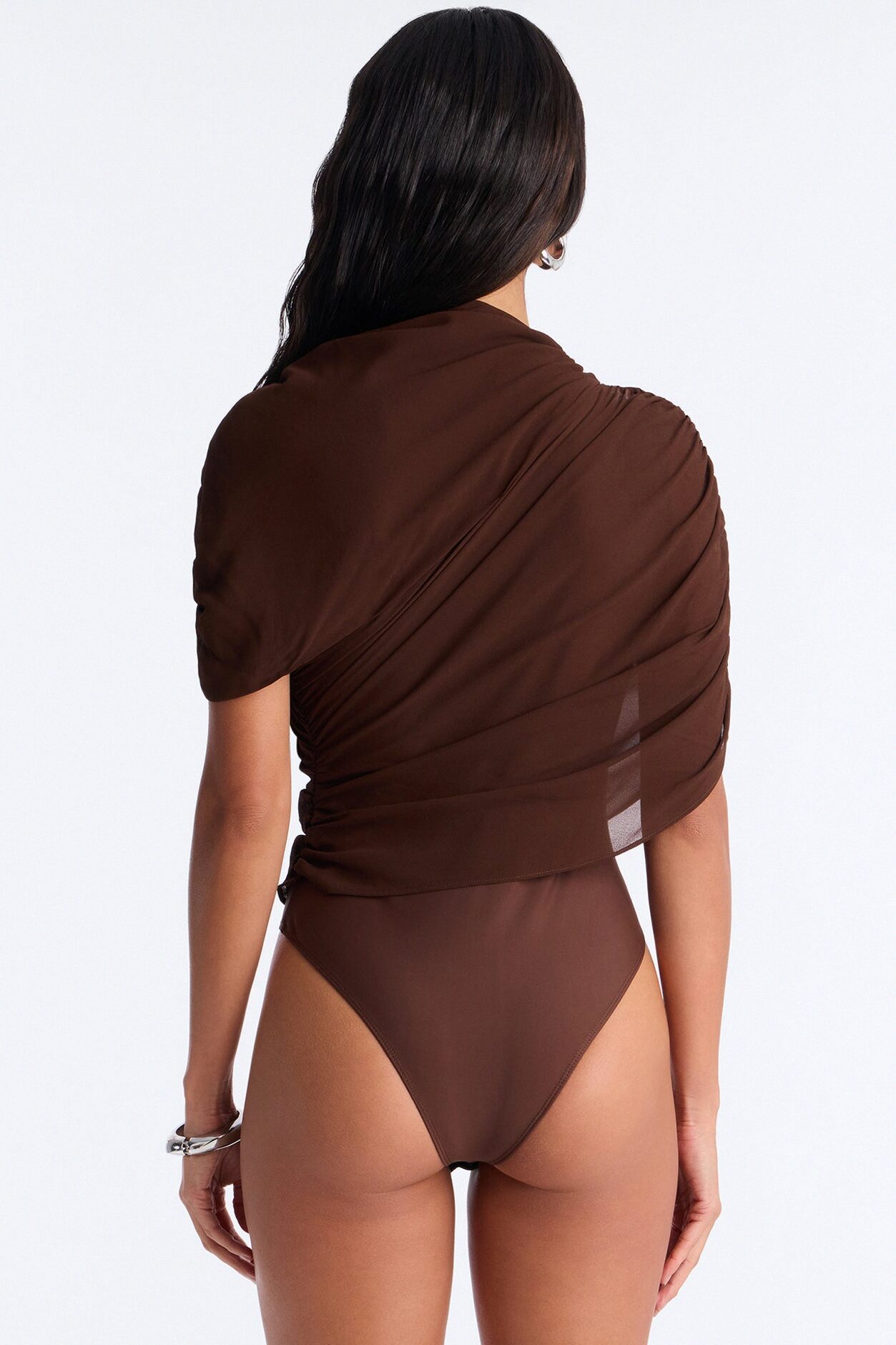 Everyday Confidence Draped Chiffon Bodysuit - Chocolate
