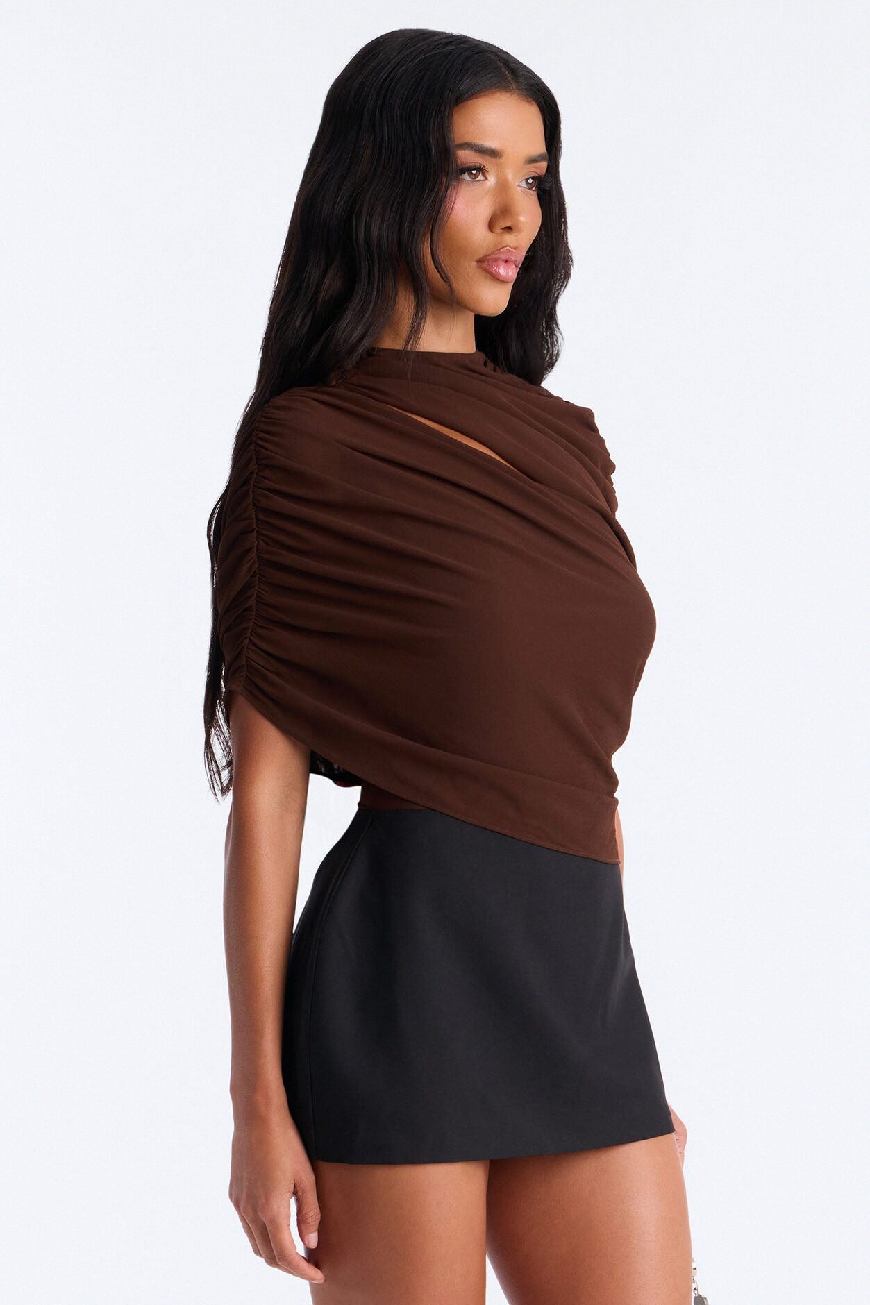 Everyday Confidence Draped Chiffon Bodysuit - Chocolate