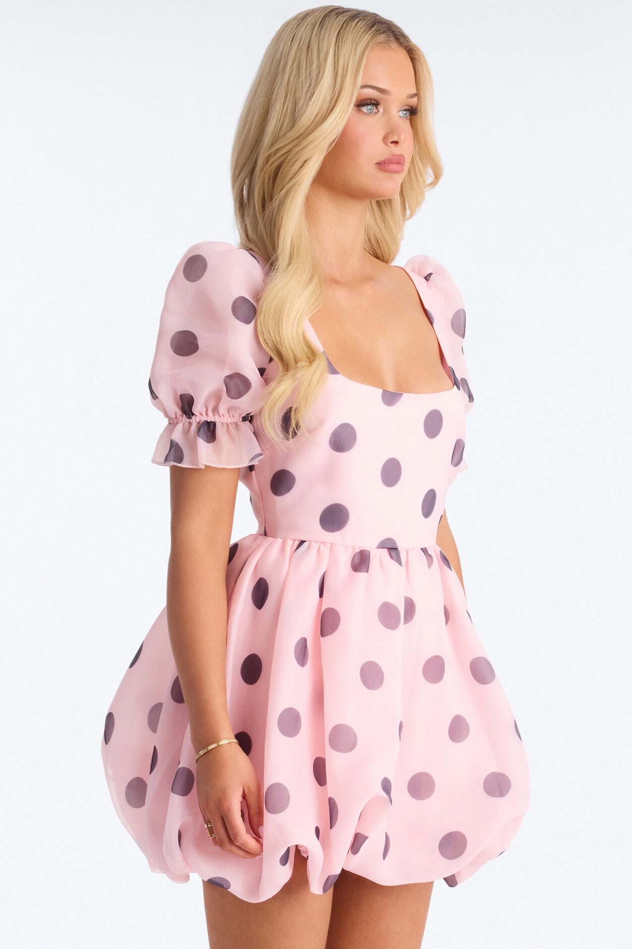 Pretty In Polka Dot Puff Sleeve Mini Dress - Pink/combo