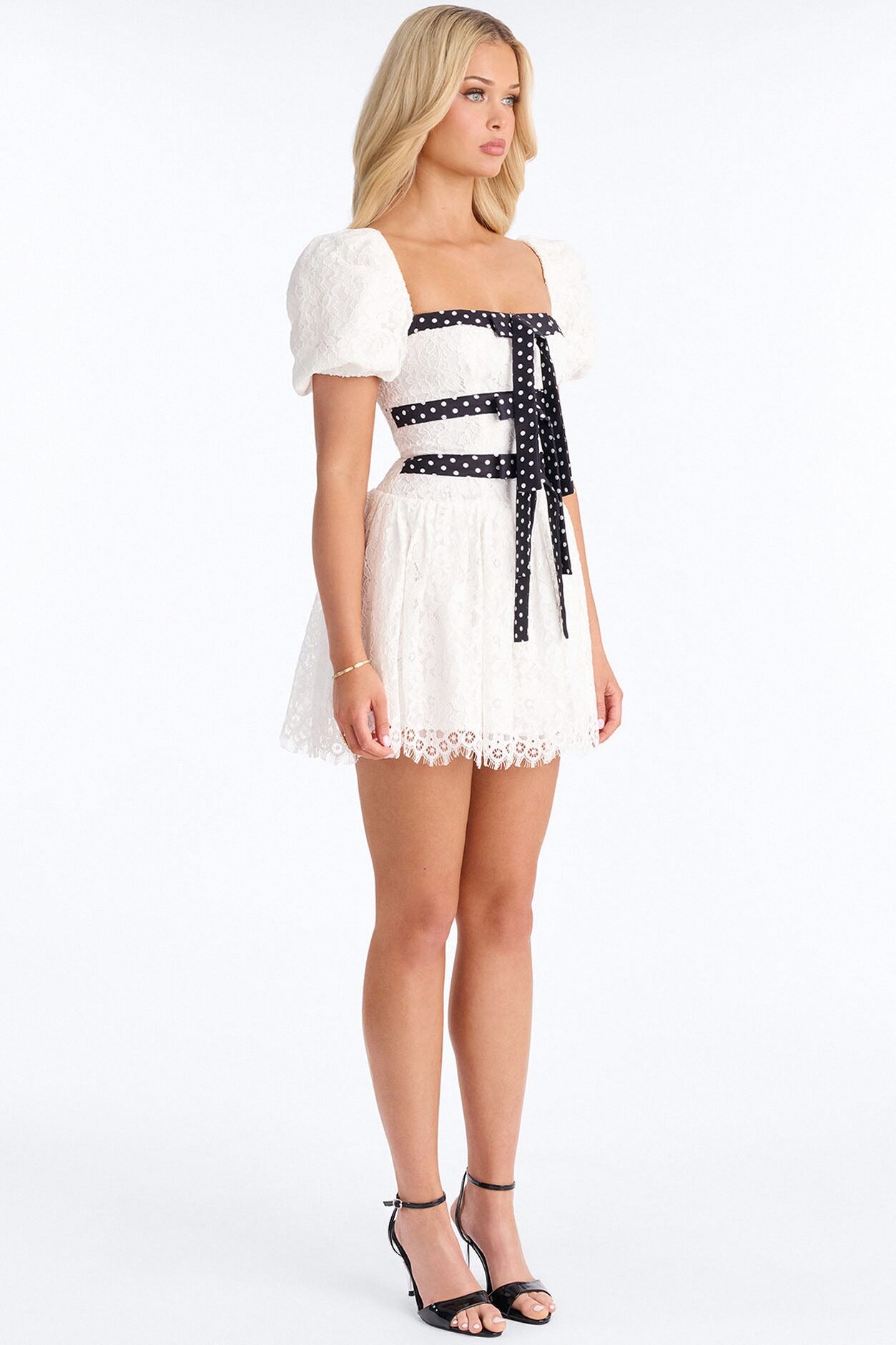 Eternal Lace Puff Sleeve Mini Dress - Ivory/combo