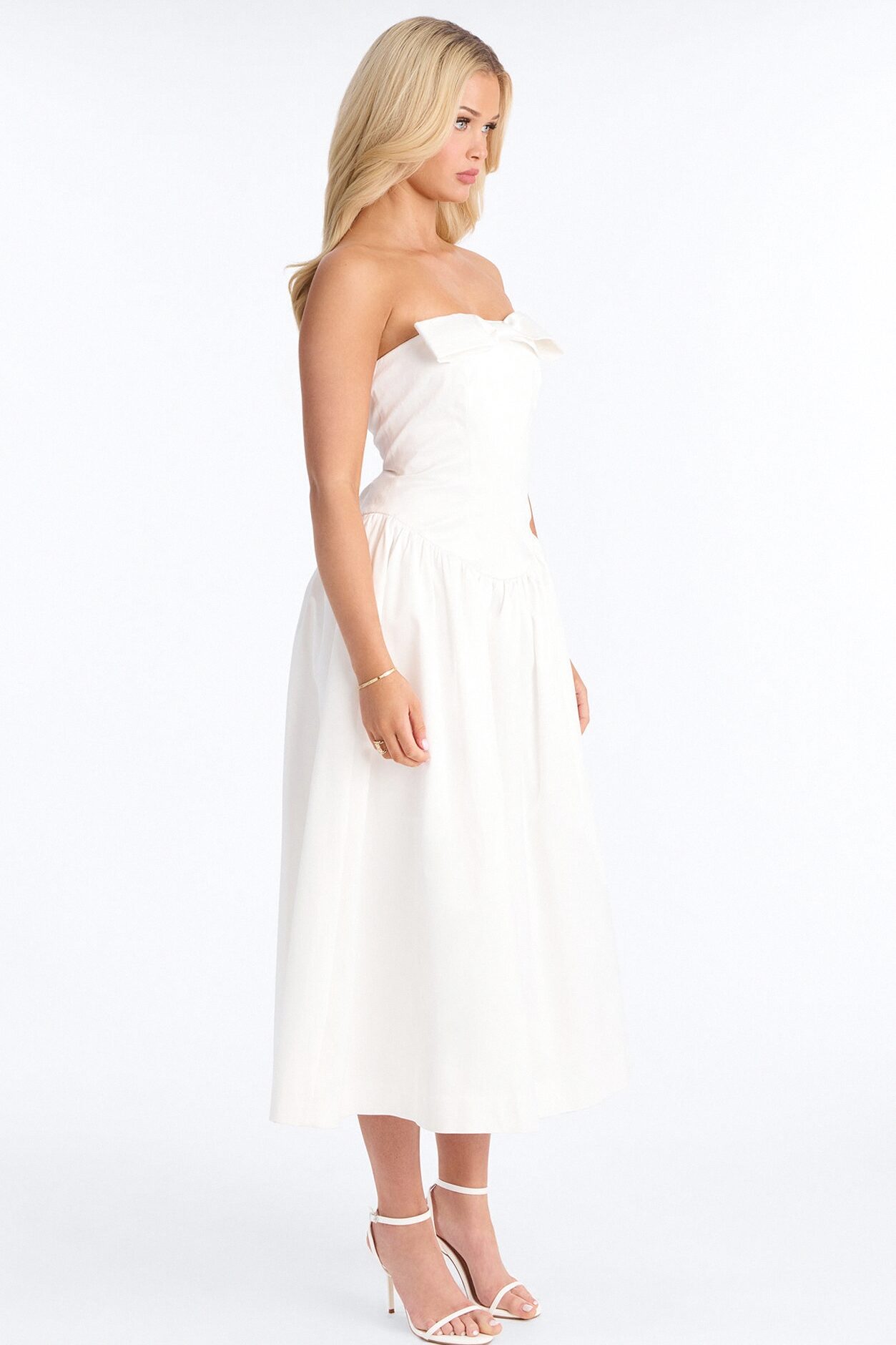 Darling Bow Satin Midi Dress - Off White