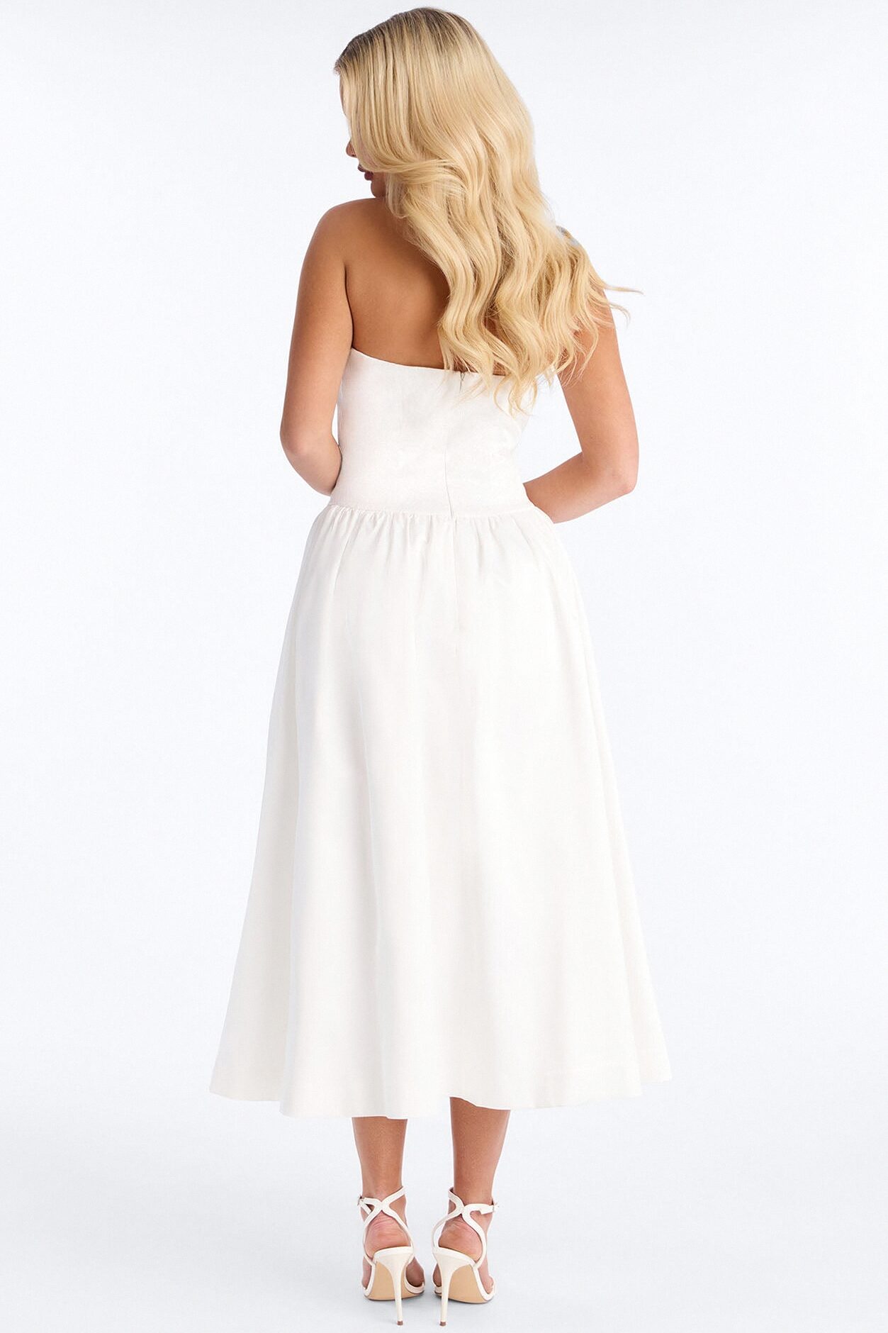 Darling Bow Satin Midi Dress - Off White