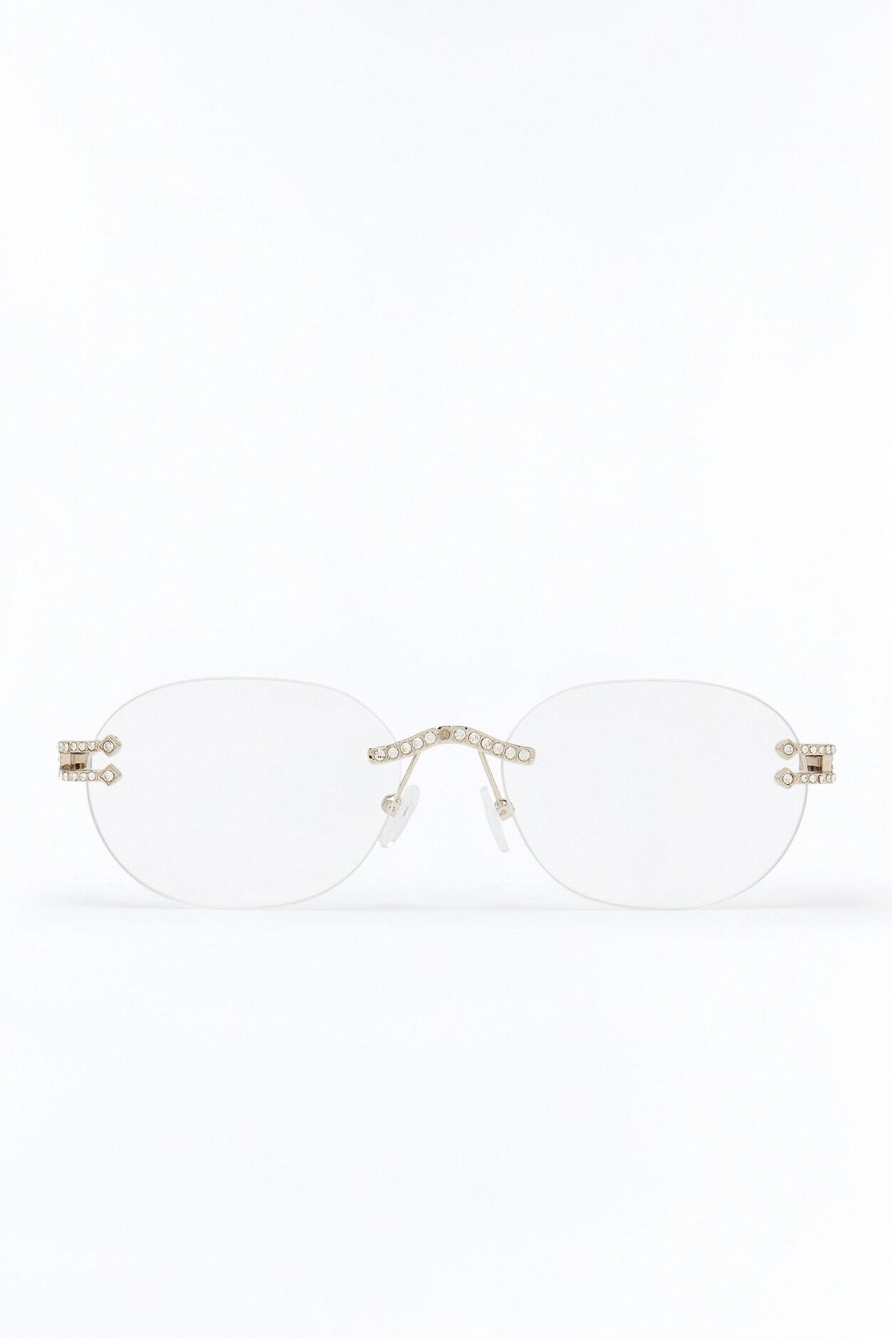 Embellished Round Frameless Metal Sunglasses - Silver