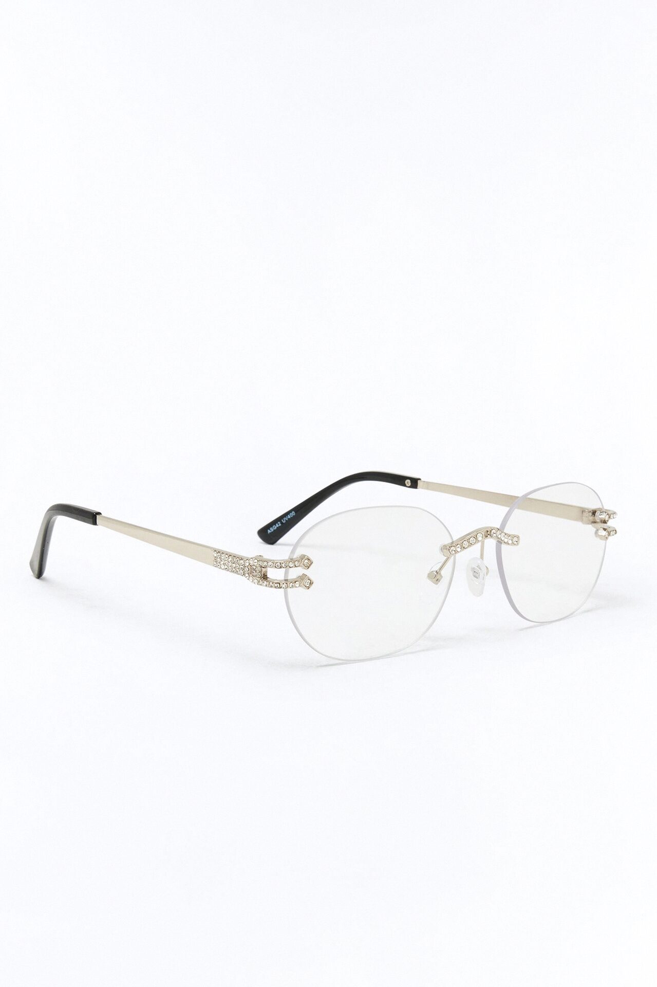 Embellished Round Frameless Metal Sunglasses - Silver
