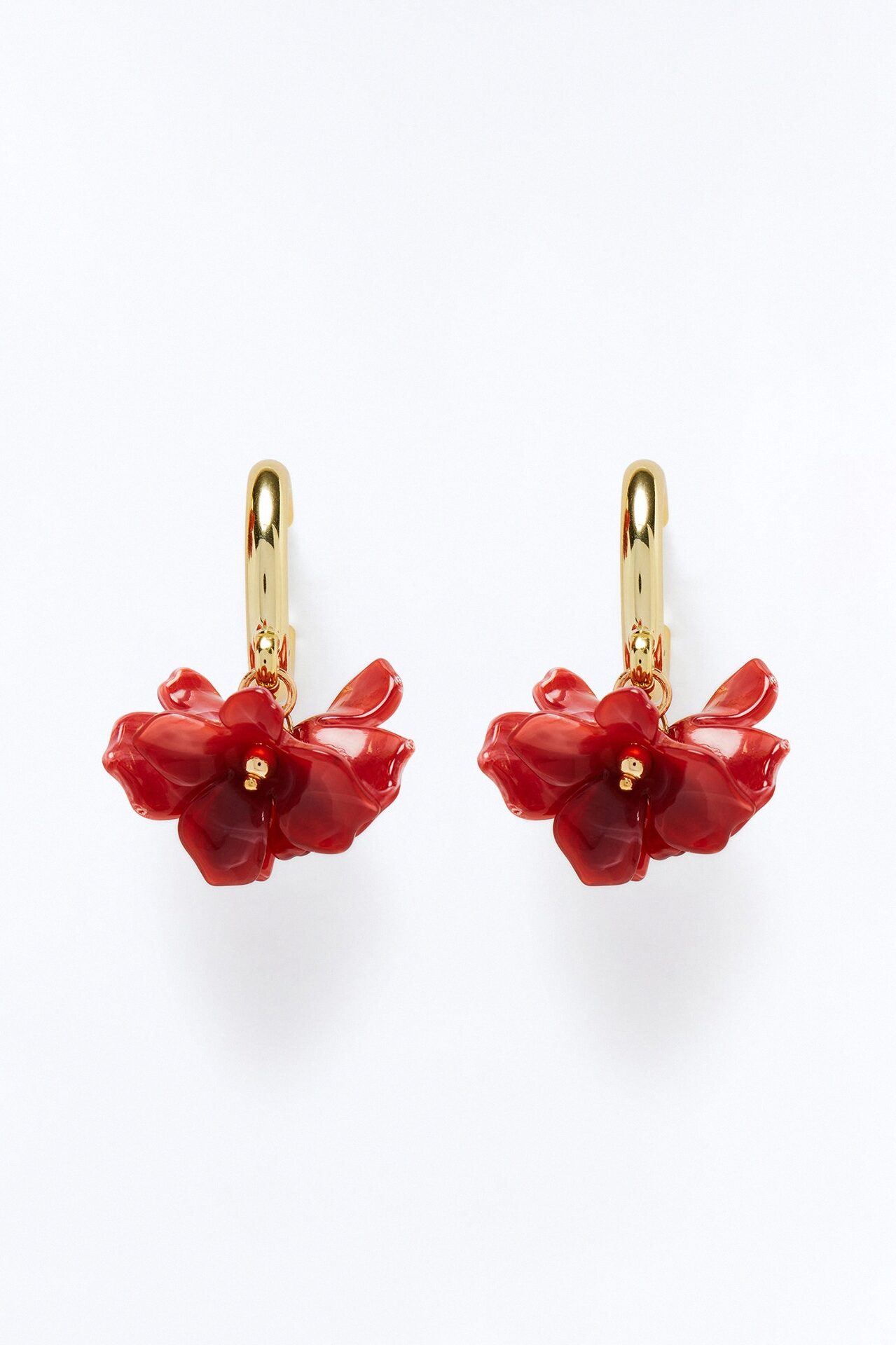 Warm Florals Hoop Earrings - Gold/Red
